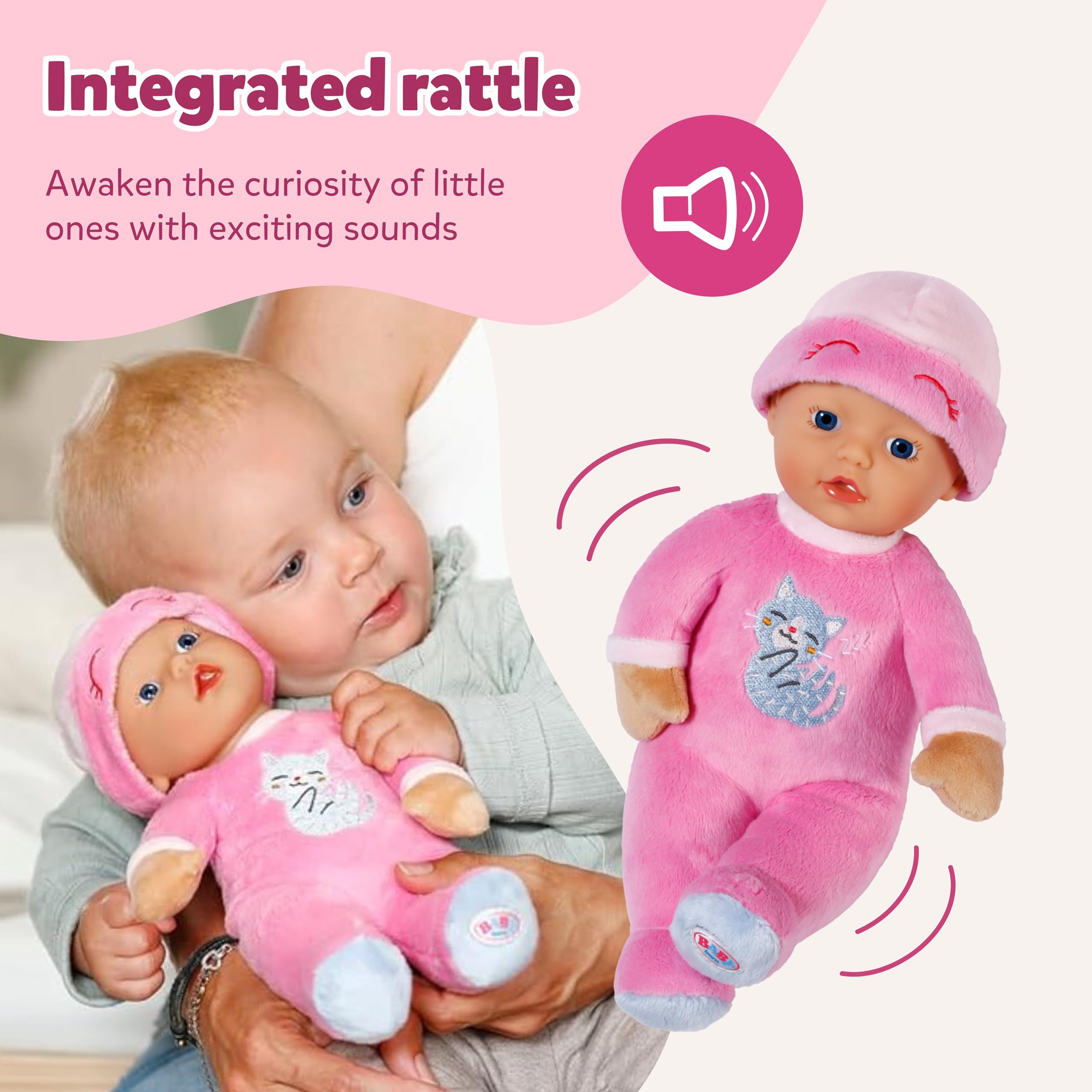 BABY born Sleepy Pink 30cm Soft Fabric Doll with Cat Design - Cuddly Baby Toy 5