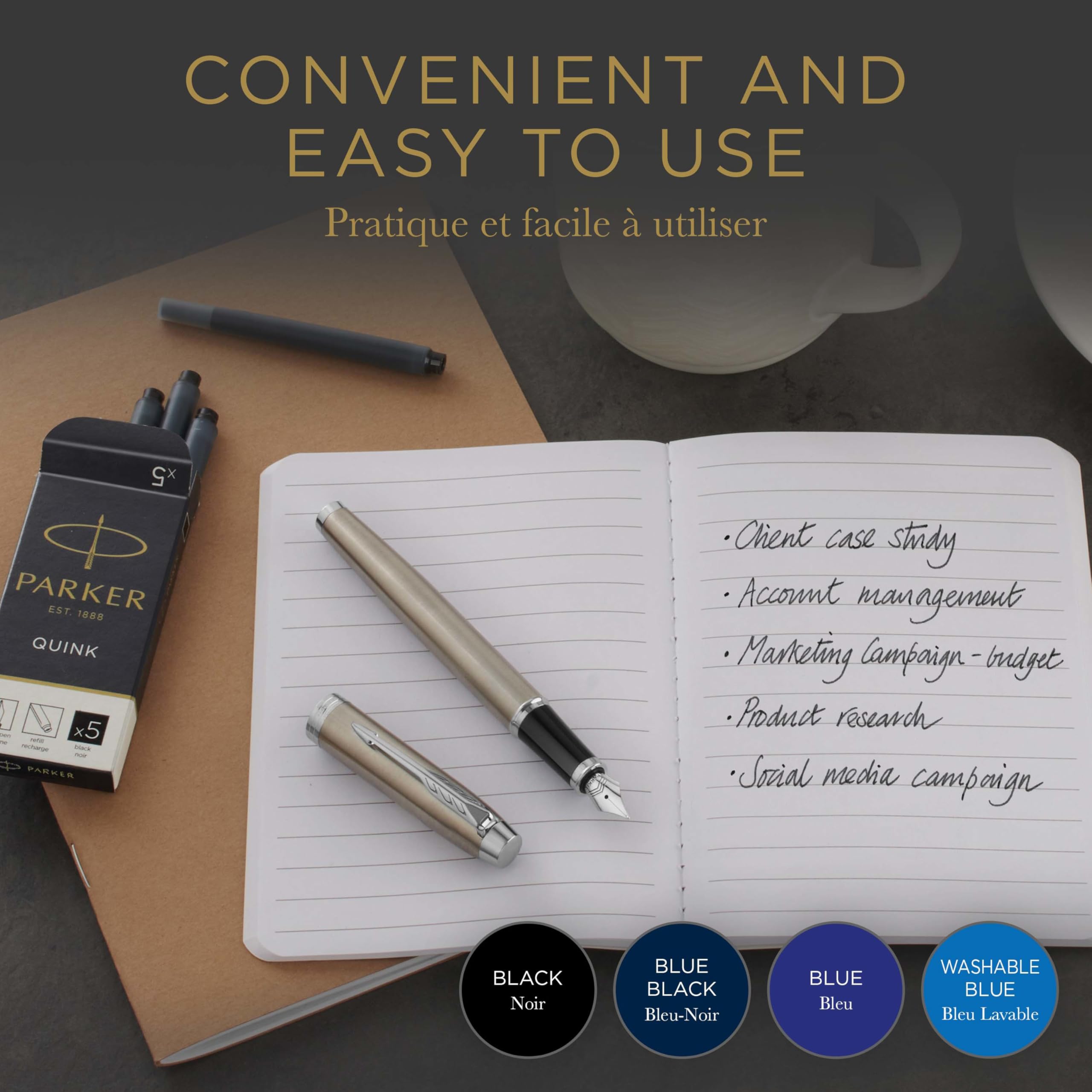 PARKER QUINK Long Fountain Pen Ink Refill Cartridges - Black Ink | 5 Count 4