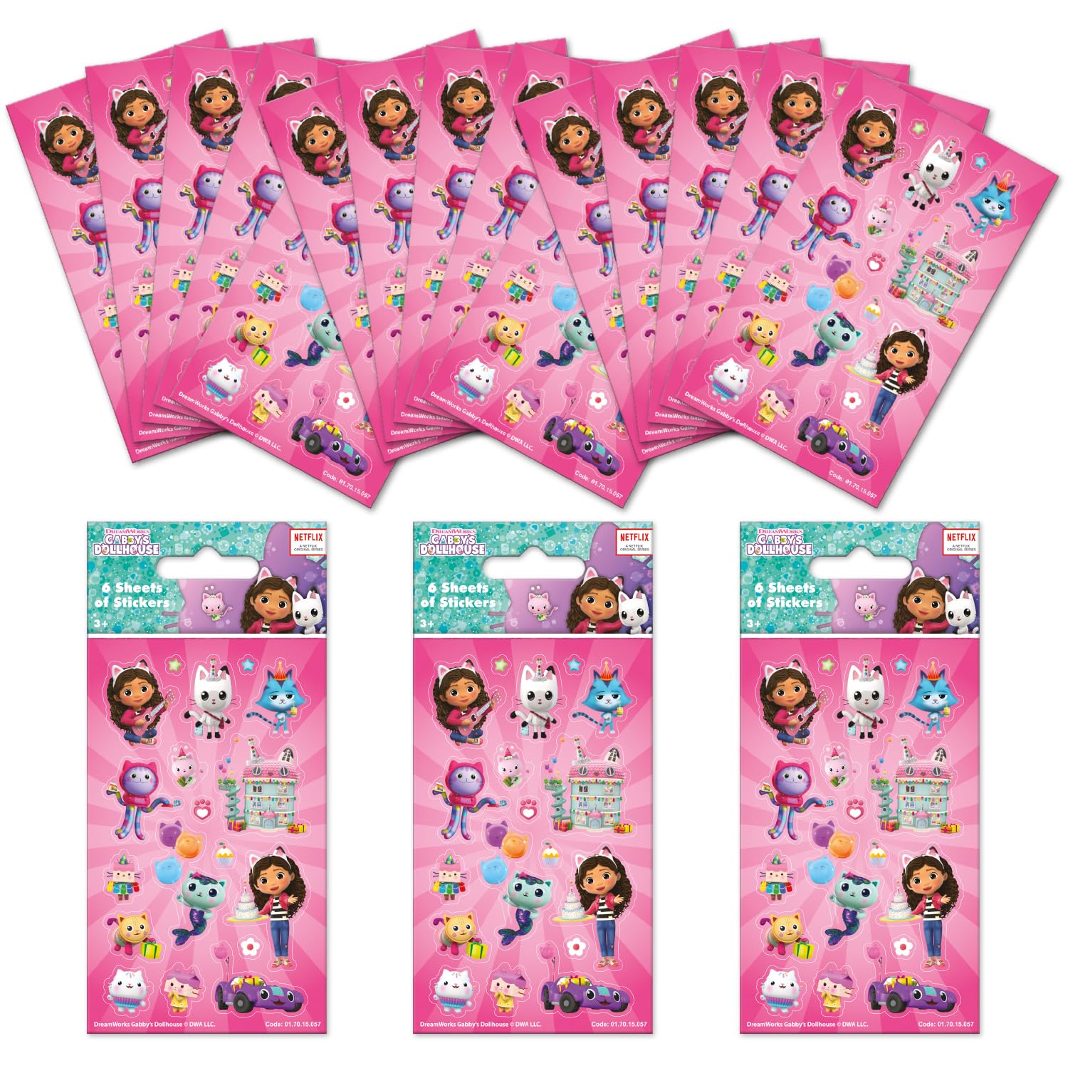 Paper Projects Gabby's Dollhouse Party Bag Sticker Bundle - 18 Sheets | Pink Cartoon Design 1