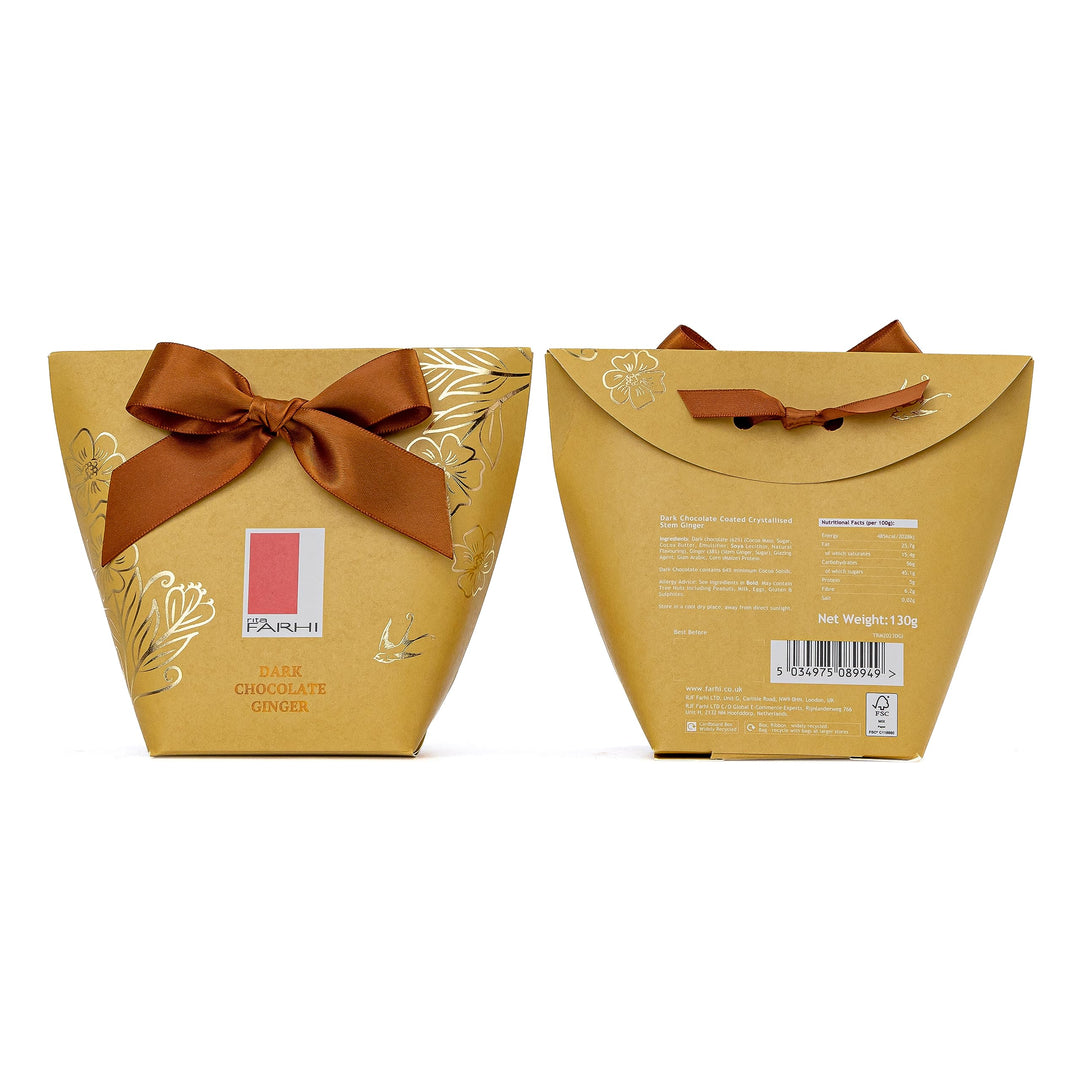 Rita Farhi Dark Chocolate Coated Ginger in Gift Box with Bow, 130g