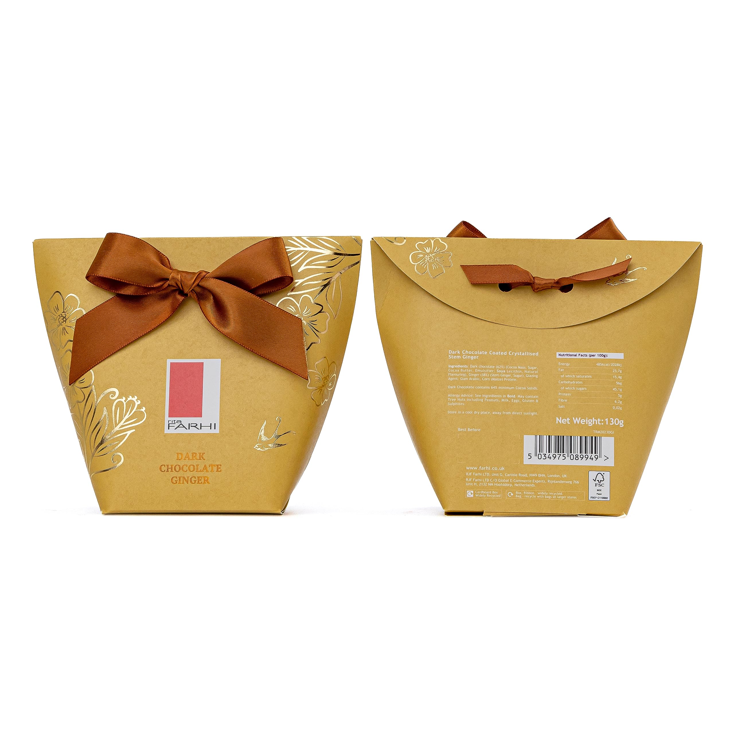 Rita Farhi Dark Chocolate Coated Ginger in Gift Box with Bow, 130g 3