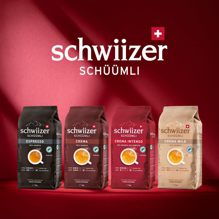 Schwiizer Schüümli Espresso, 65% Arabica & 35% Robusta Coffee Beans, Intensity 4/5, Medium Roast, Rainforest Alliance Certified, 1kg