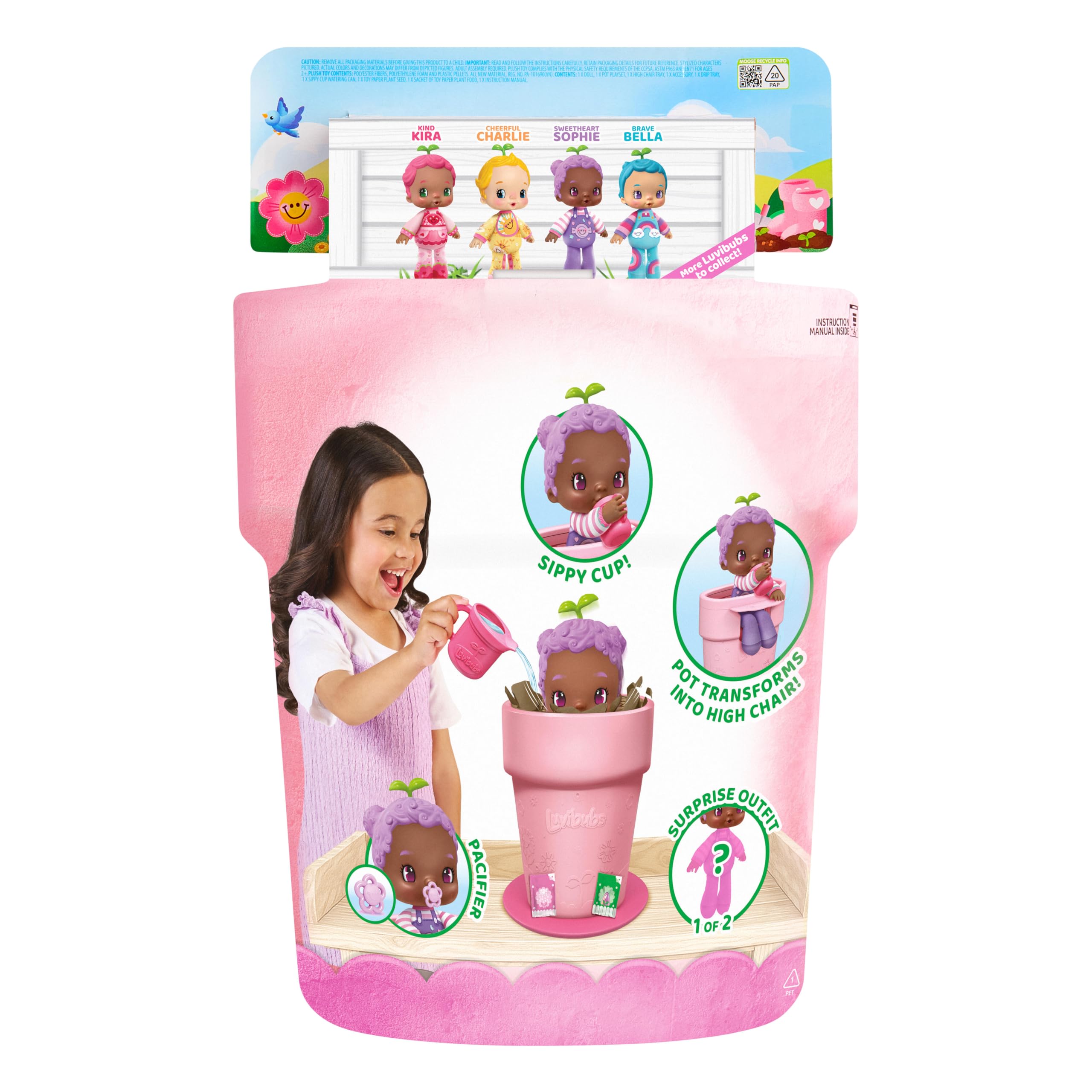 LUVIBUBS Sweetheart Sophie Baby Doll - Grows from Flower Pot, Transforms to Highchair | Ages 3+ 7