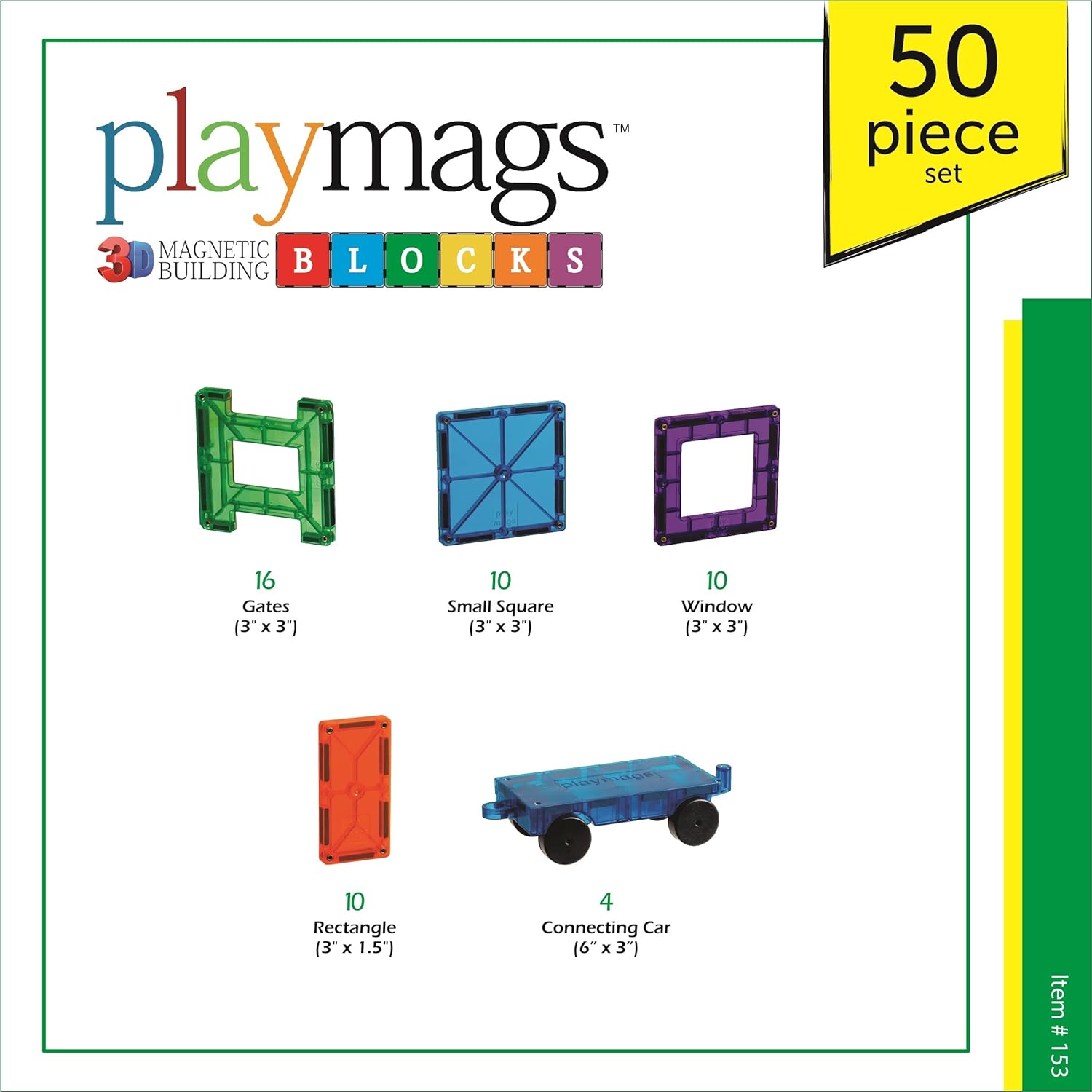 Playmags 3D Magnetic Blocks for Kids - 50 Piece Set with 4 Cars, Ages 3+ 3