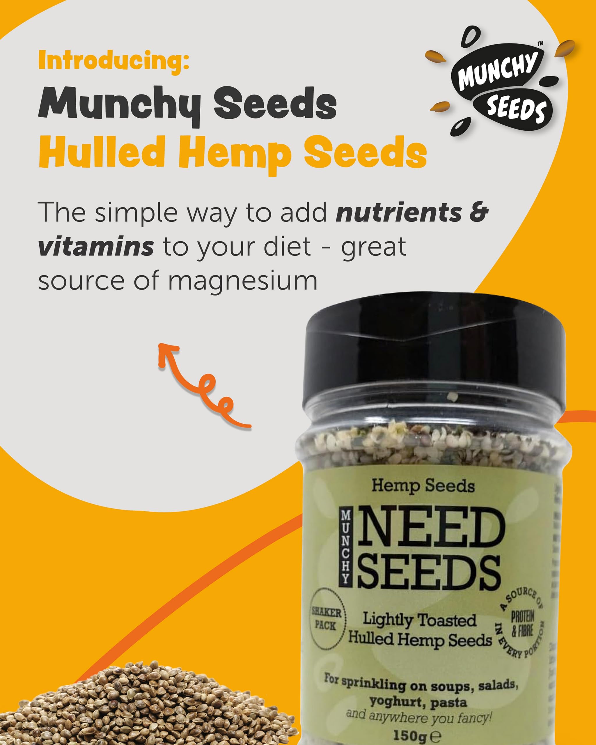 Munchy Seeds Toasted Hemp Seeds - 150g Shaker | High Protein | Omega-3