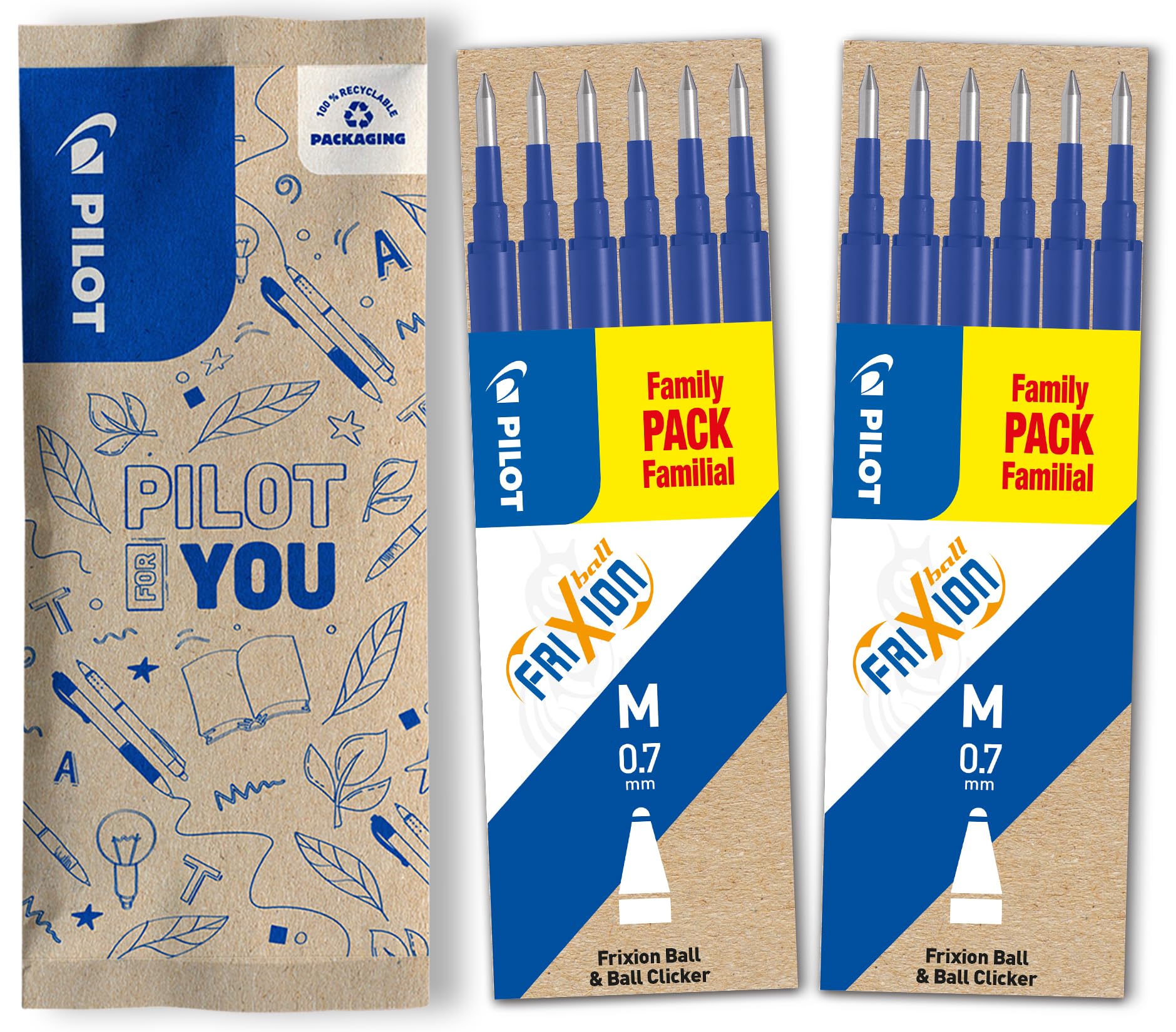 PILOT Frixion Erasable Rollerball Pen Refills - 0.7mm Tip, 0.4mm Line, Blue Ink | 12 Count Set 1