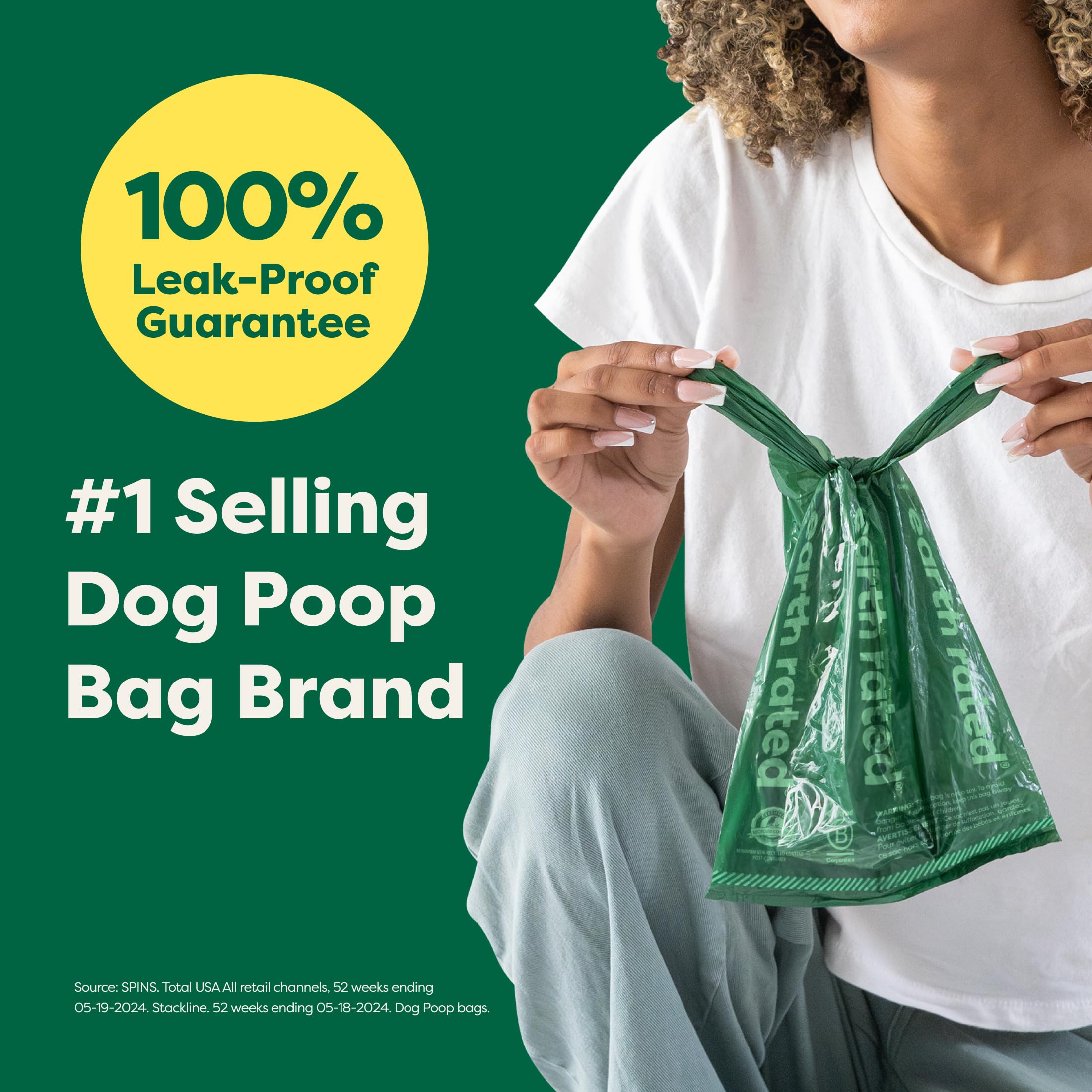 Earth Rated Dog Poop Bags with Tie Handles on Refill Rolls - 105 Count, Lavender Scent, Green 3