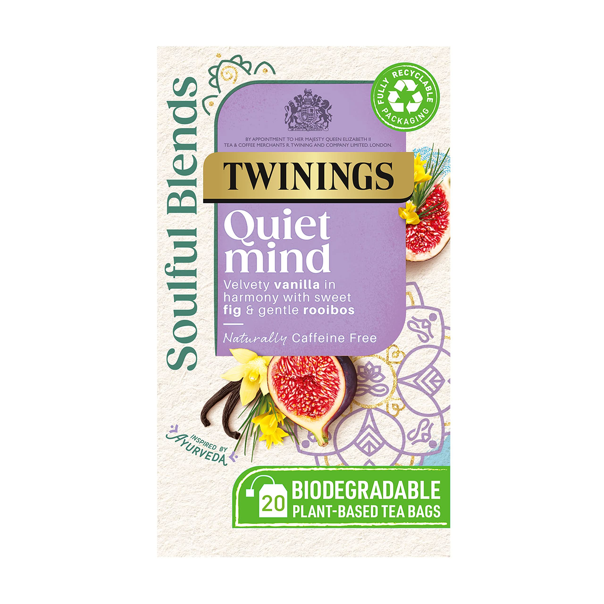 Twinings Soulful Blends Quiet Mind Herbal Tea with Vanilla, Fig, and Ashwagandha Root - 20 Teabags (40g)