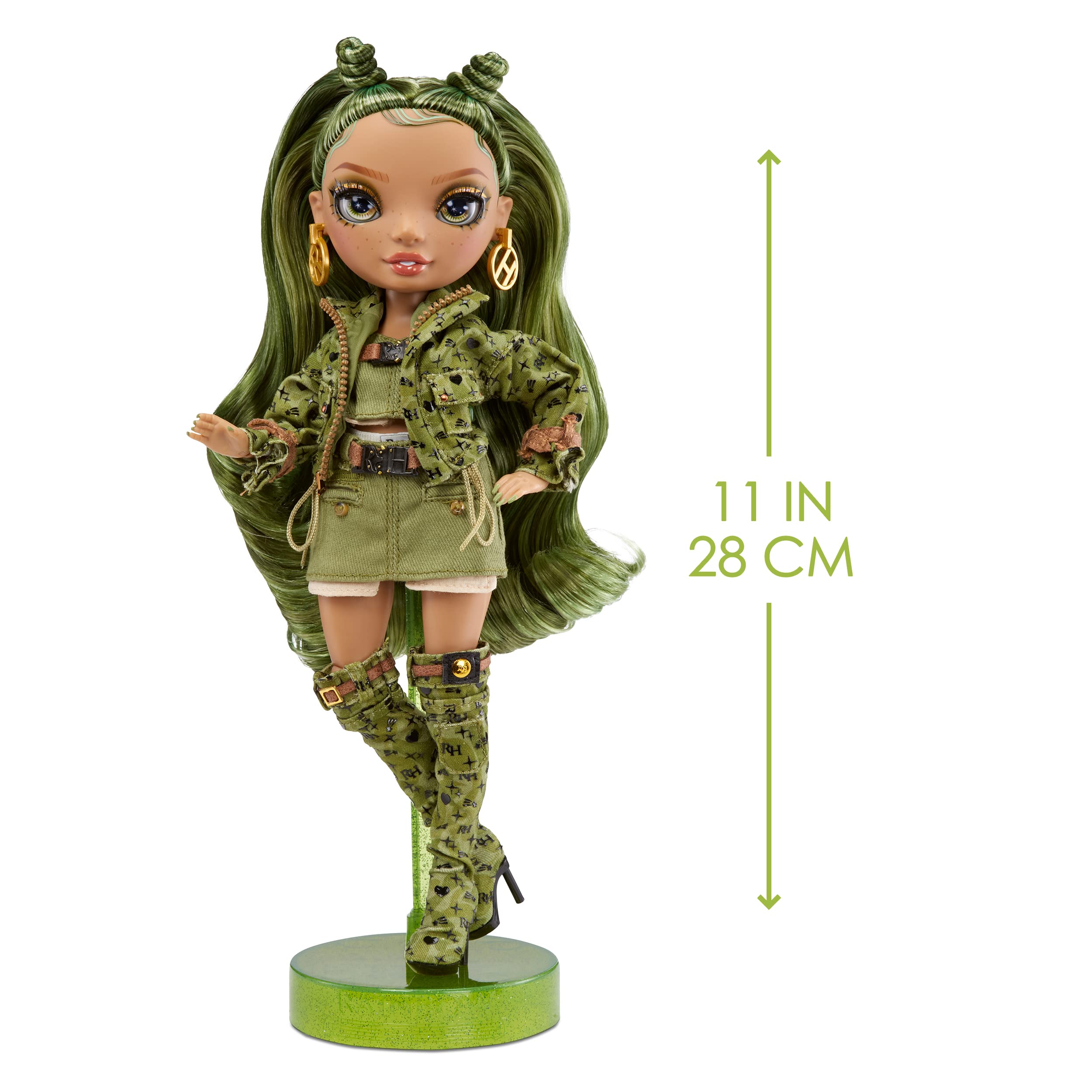 Rainbow High Olivia Woods Camo Green Fashion Doll – bewegliches Modell mit Zubehör 3