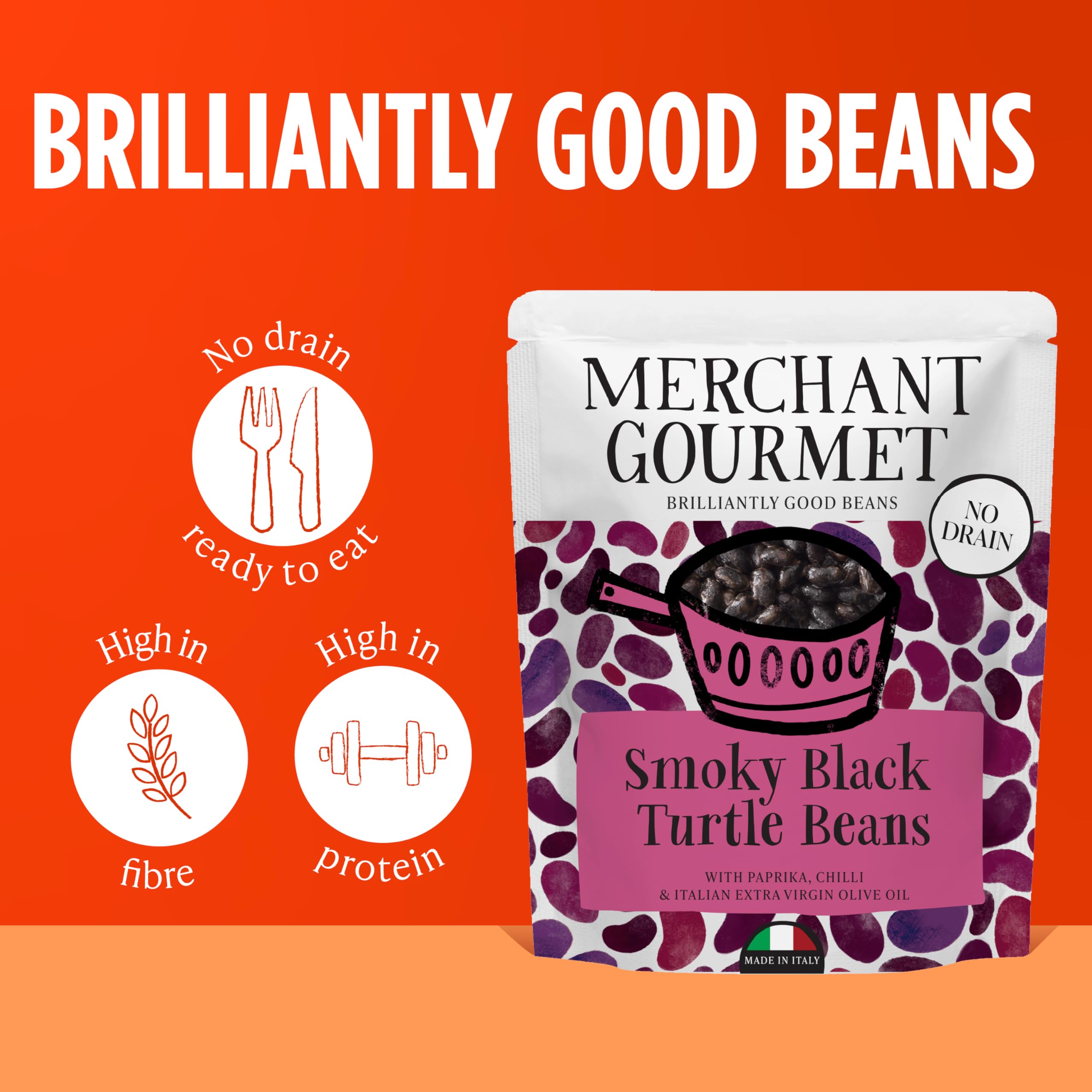 Merchant Gourmet Smoky Black Turtle Beans with Paprika & Chilli - 6 x 240g Pouches | Drain-Free 3