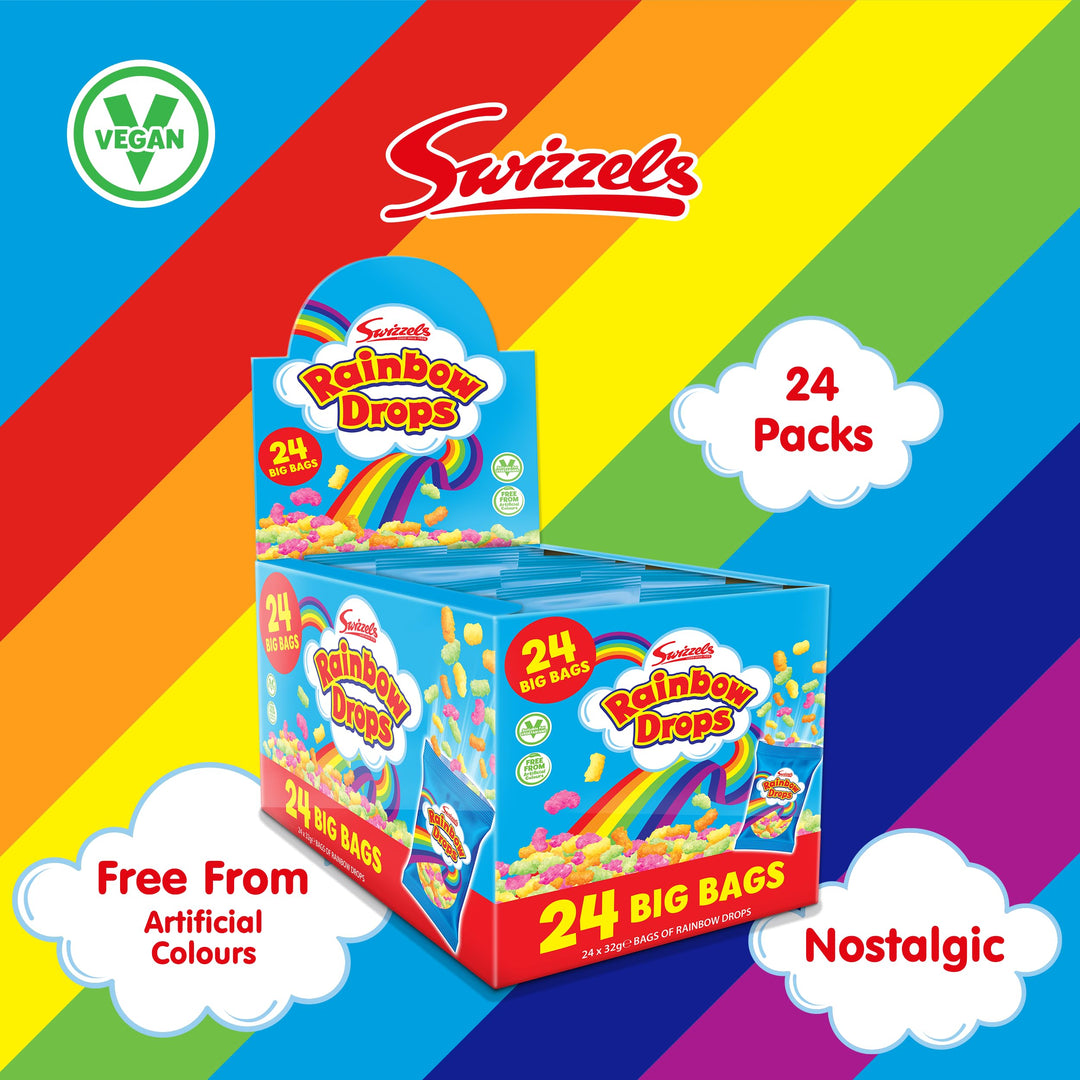 Swizzels Giant Rainbow Drops Multipack - 24 Bags of Vegan-Friendly, Artificial Colour-Free Sweet Snacks