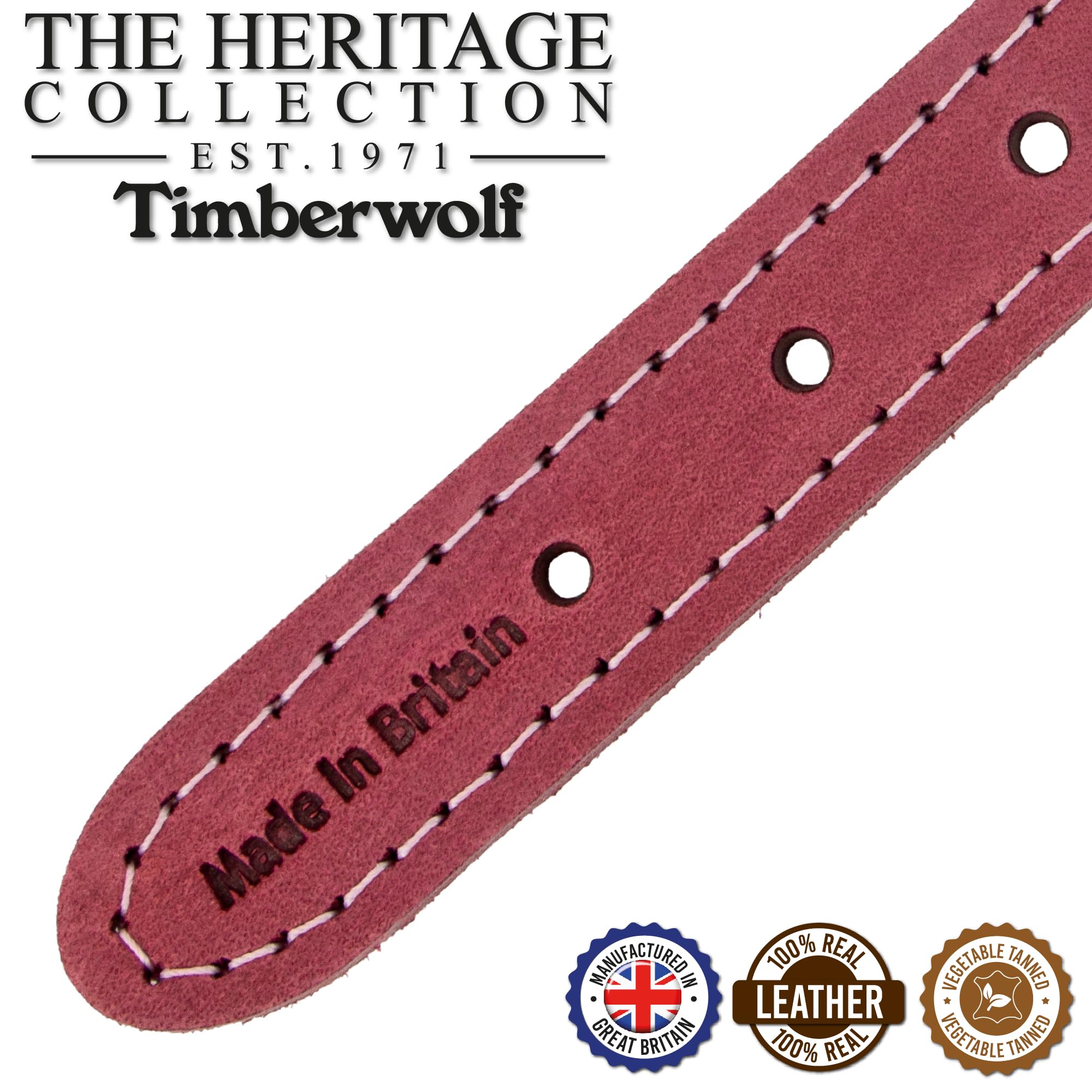 Ancol Timberwolf Premium Leather Dog Collar - Top-Grain Bridle Leather | Size 3 (28-36 cm) | Raspberry 5
