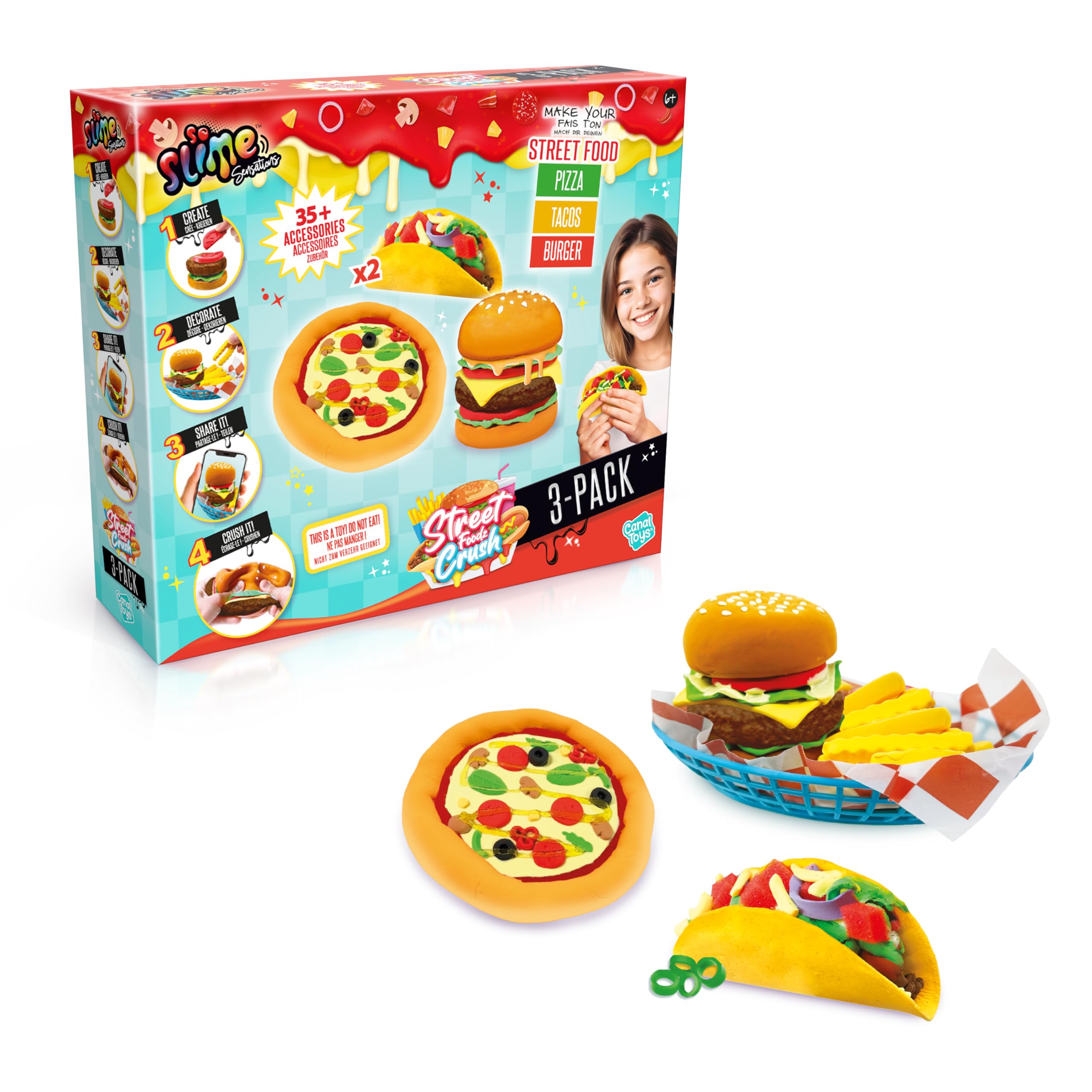 So Slime Sensations Street Food Crush – Create Pizza, Tacos & Burgers Slime Playset for Kids 1
