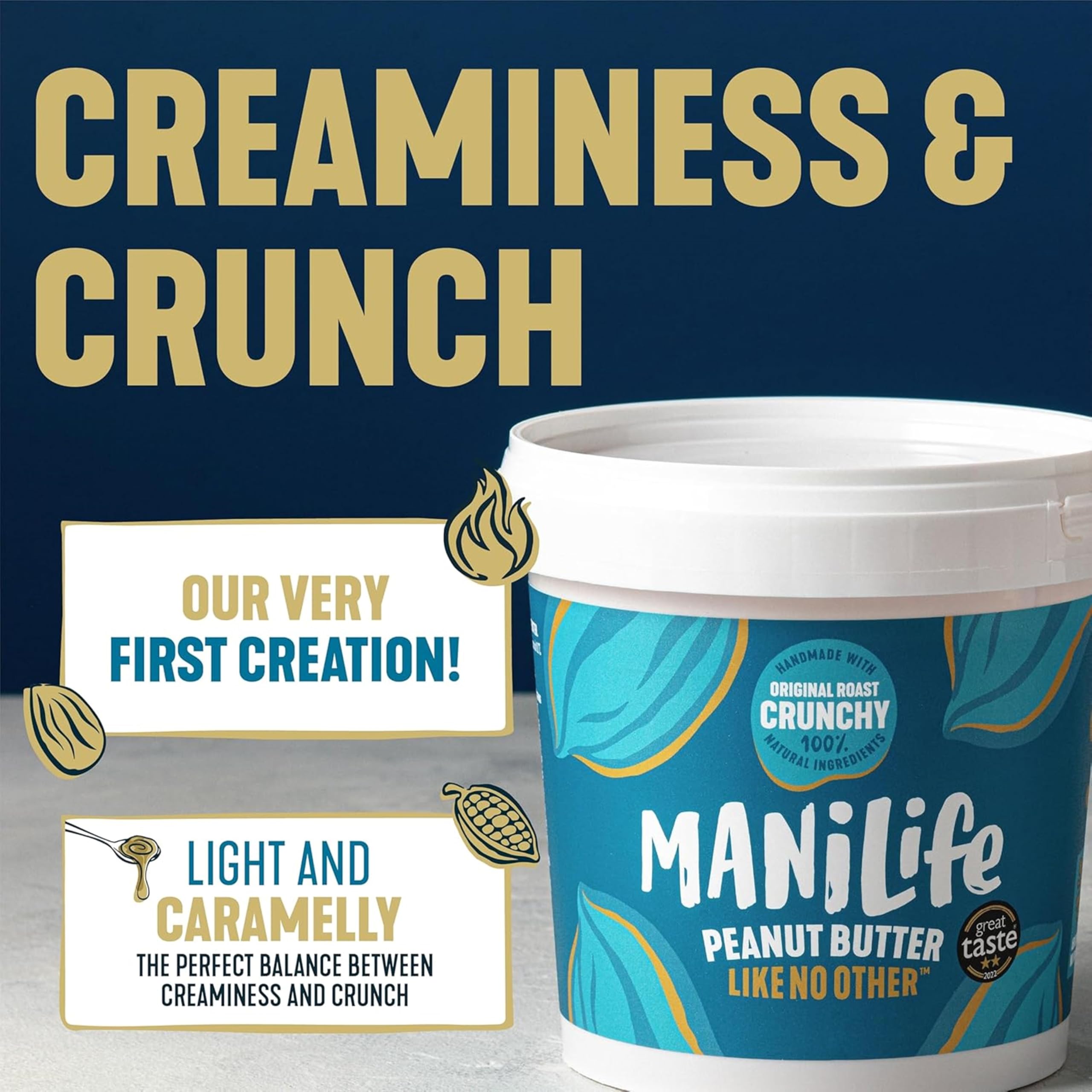 ManiLife Original Roast Crunchy Peanut Butter, 900g – Single Origin argentinische Erdnüsse, ohne Zuckerzusatz, vegan