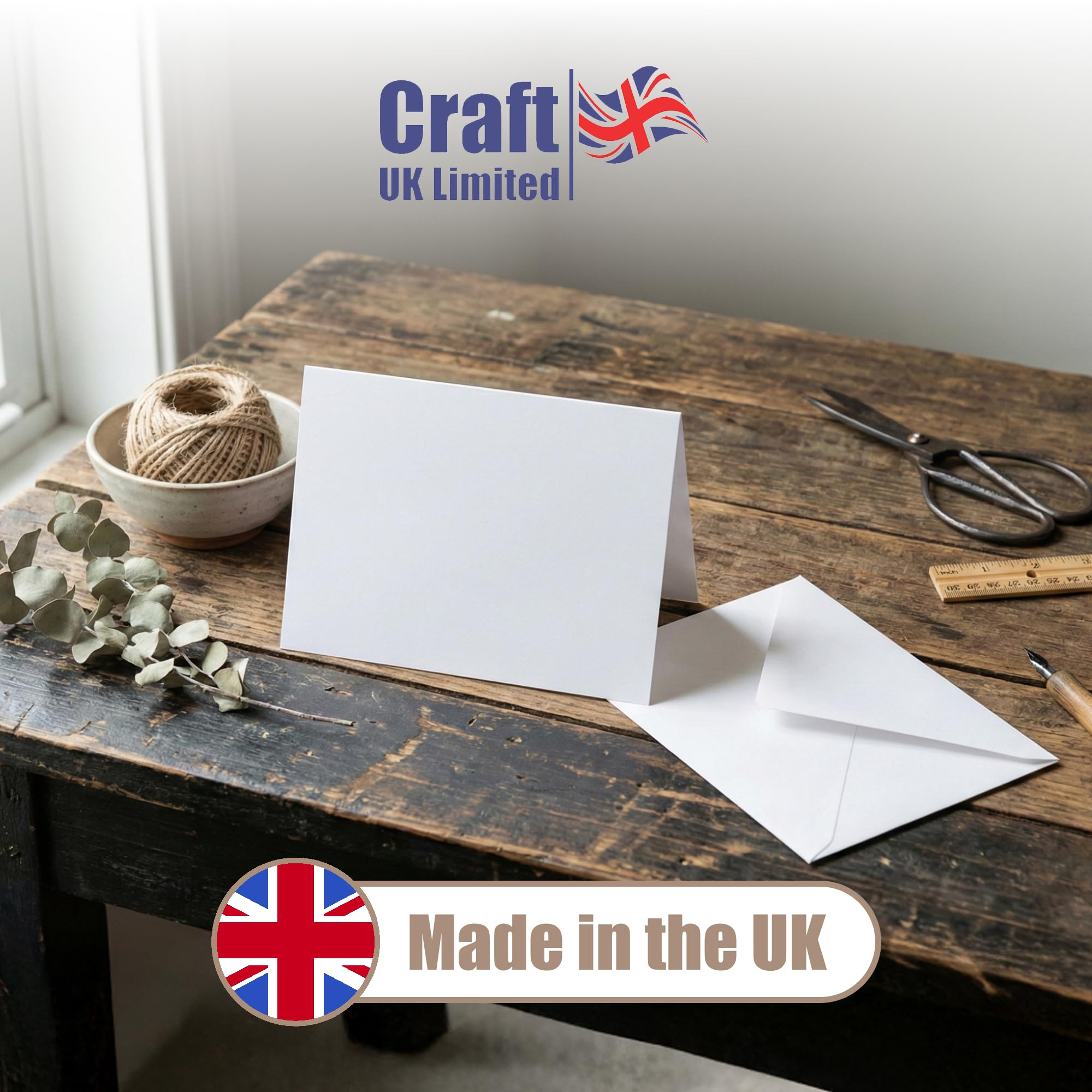 Craft UK Blank Greeting Cards and Envelopes - 50 Pack | 5 x 7 Inch | White Card Stock