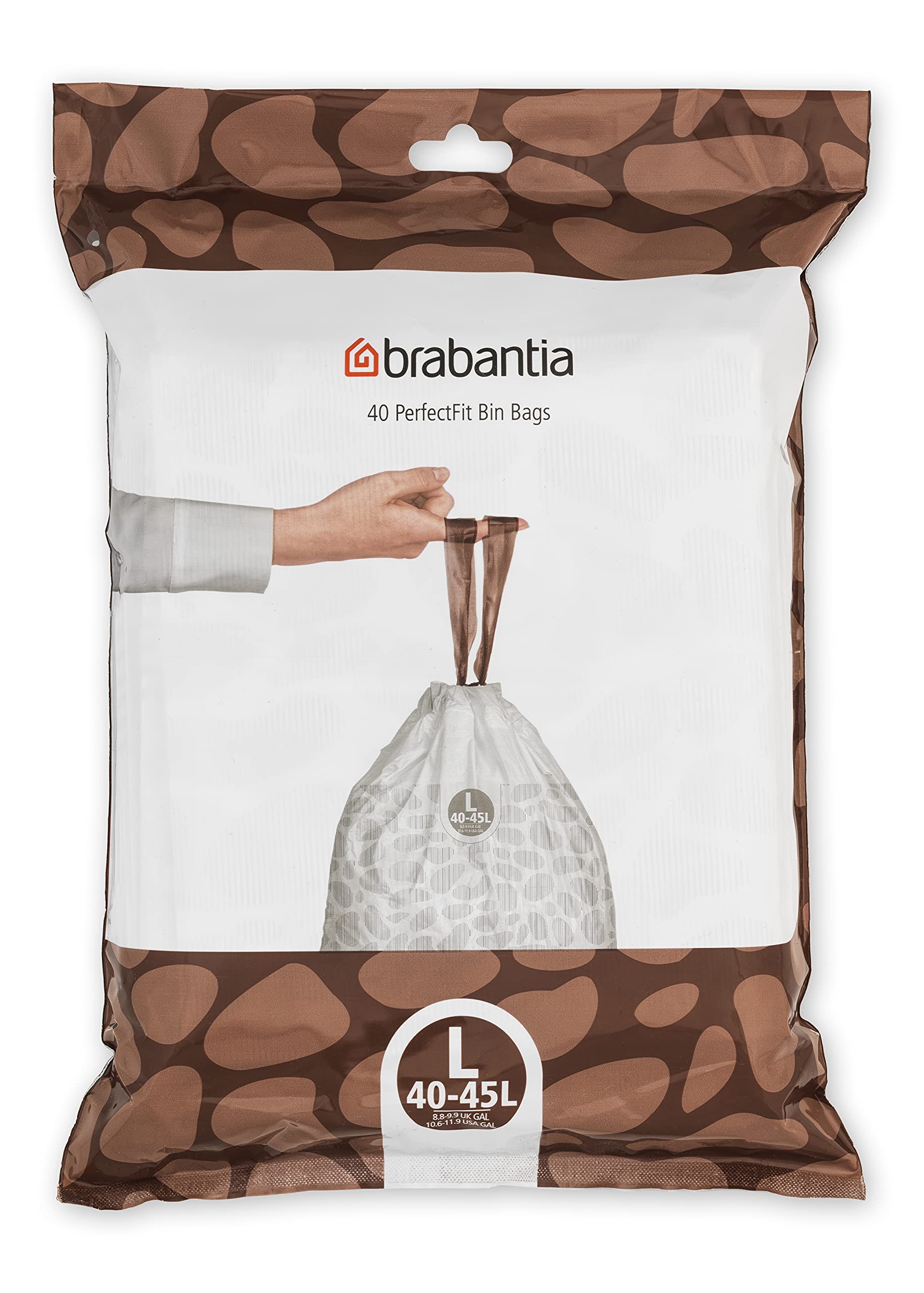 Brabantia PerfectFit Bin Liners - Tear-Resistant Plastic | 40 Count | 40-45 Litre Capacity | Code L