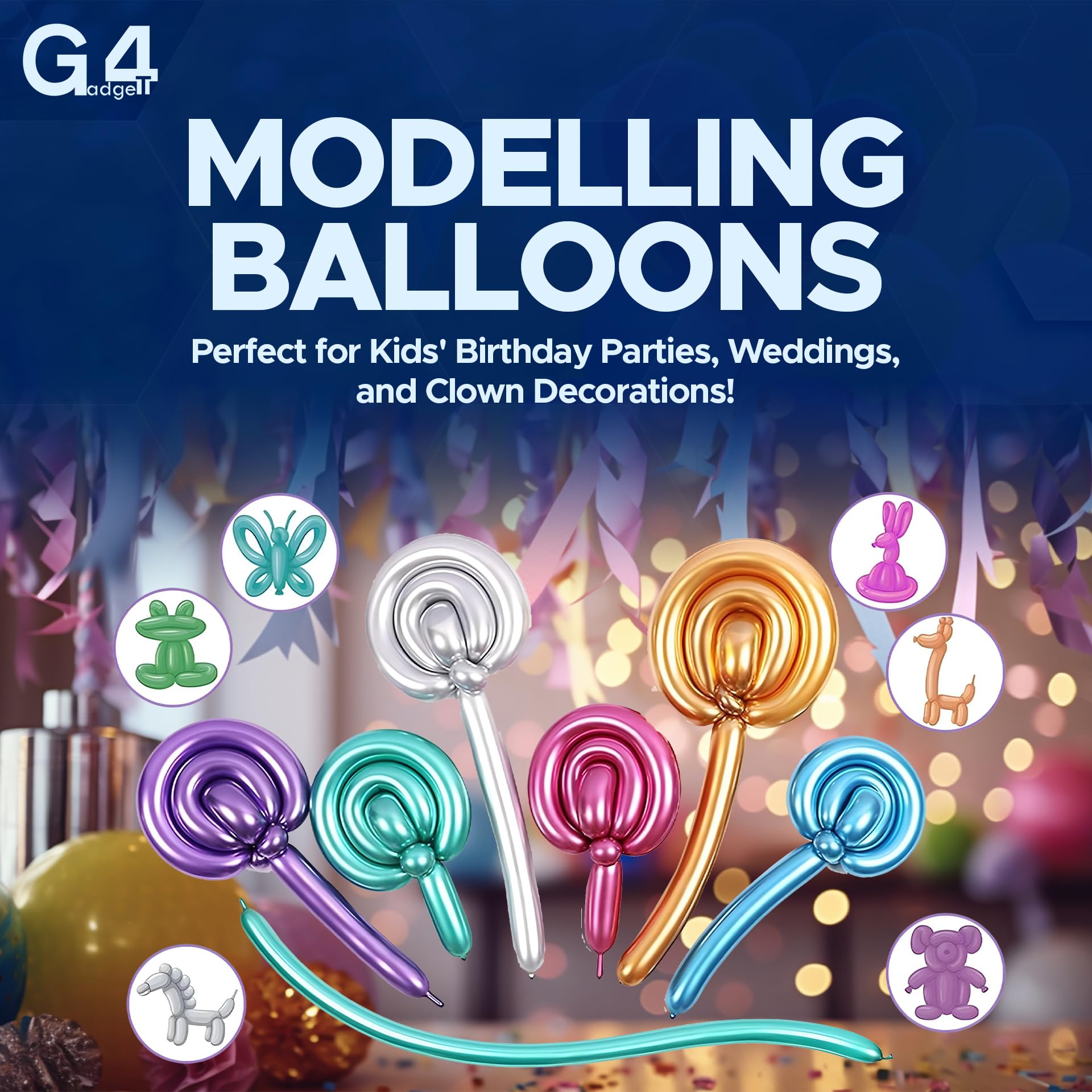 G4GADGET Modelling Balloons Kit - 30-Pack Twist Balloons with Pump | Multicolor Latex 4