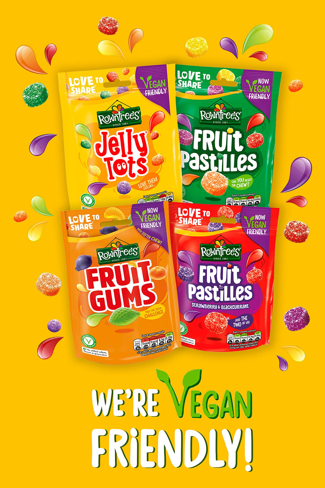 Rowntree's Jelly Tots Sweets - Fruit Flavoured Chewy Sweets, Vegan Friendly, 10 x 150g Sharing Bags