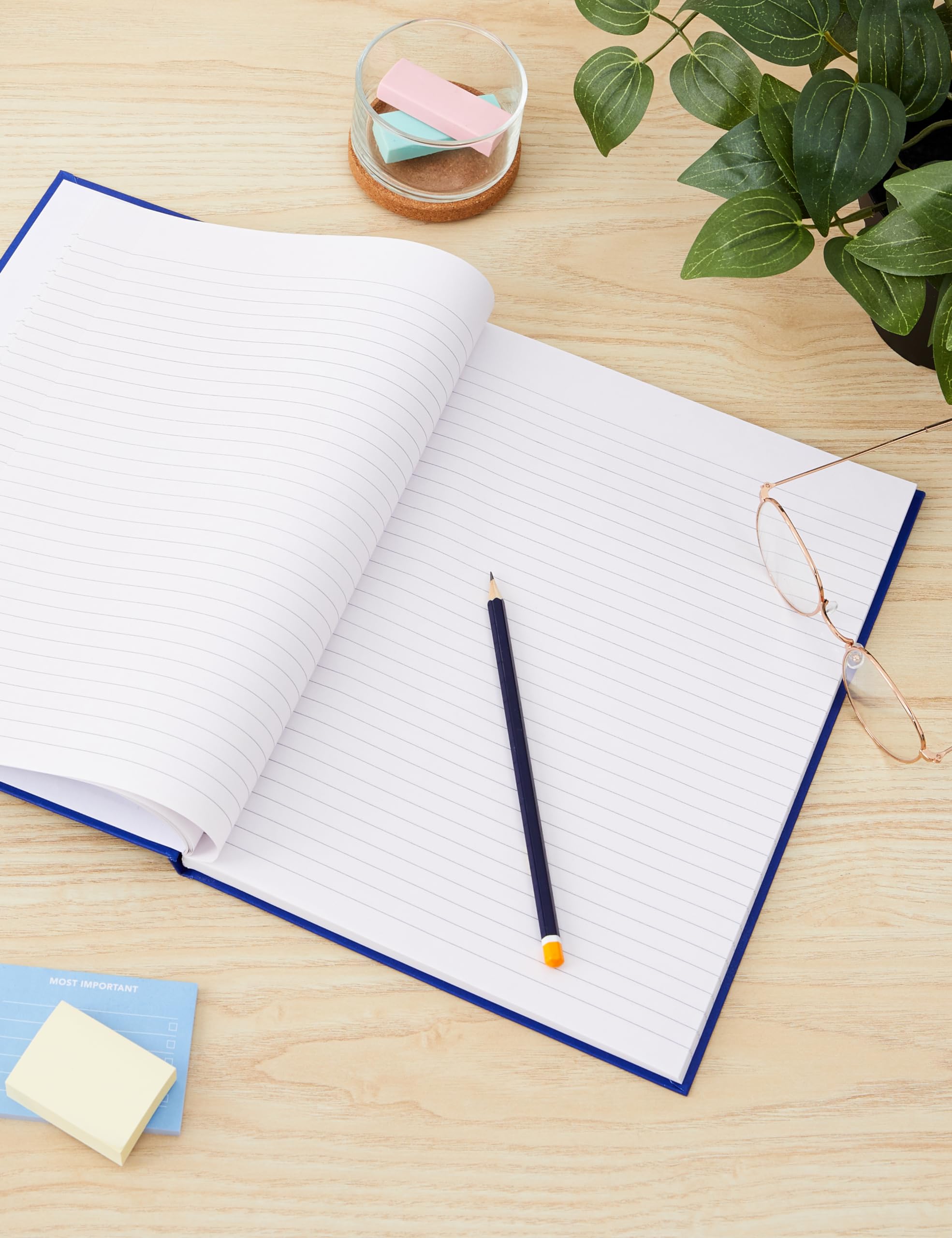 nu: Office Value A4 Hardback Casebound Composition Notebook | Feint Ruled | Blue
