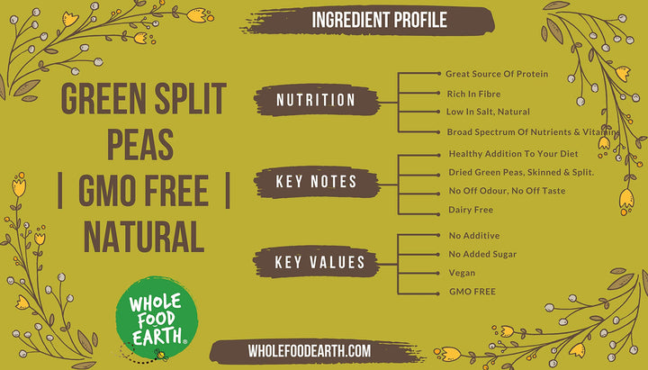 Wholefood Earth Green Split Peas 500g | Organic | GMO-Free | High Fibre | High Protein | Vegan