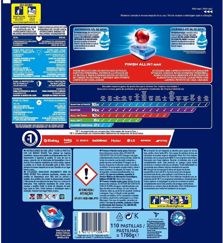 Finish Max All in 1 Powerball Dishwasher Detergent Tablets, 110 Tabs