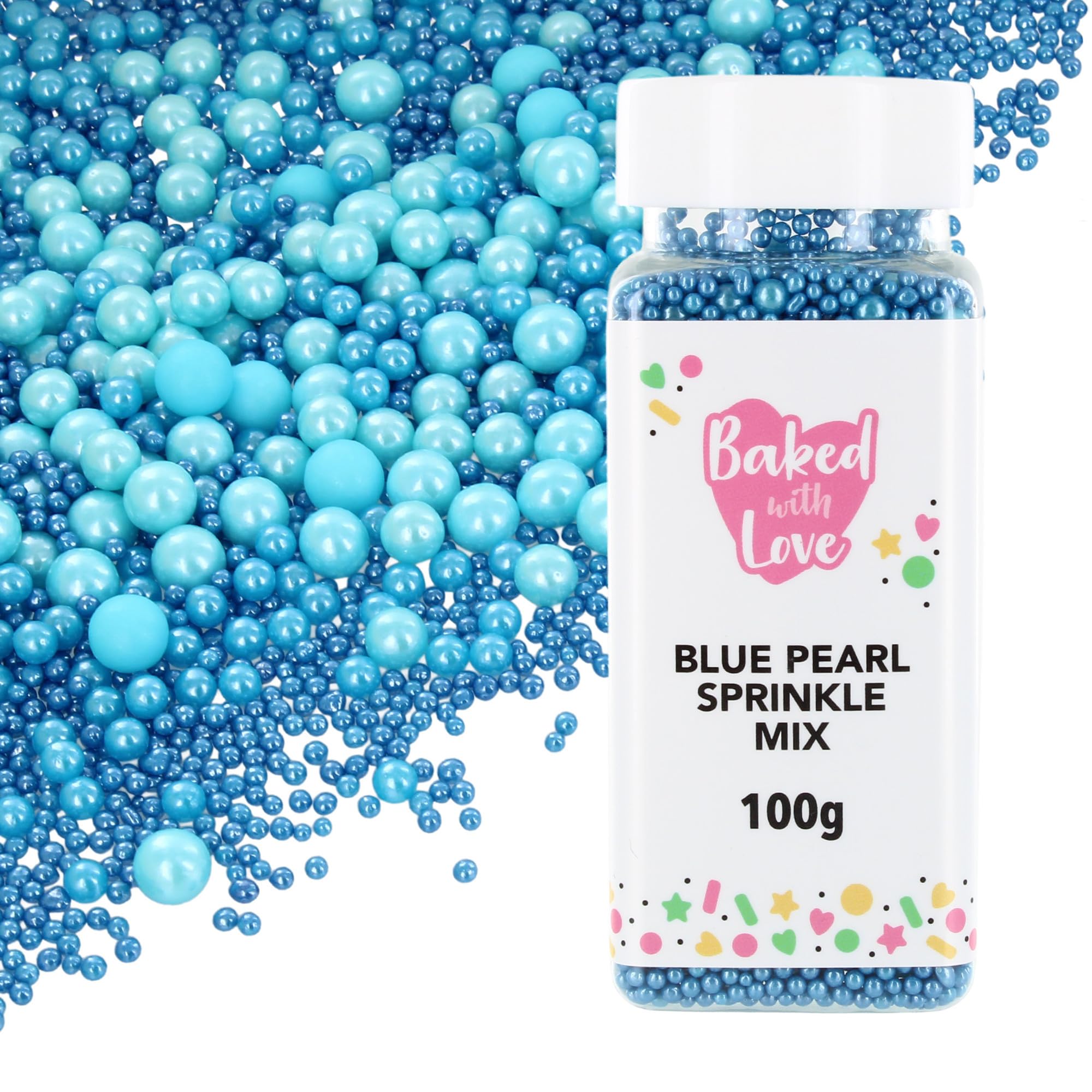 Baked With Love Blue Pearls Sprinkles - 100g Bottle | Edible Cake Decorations 1