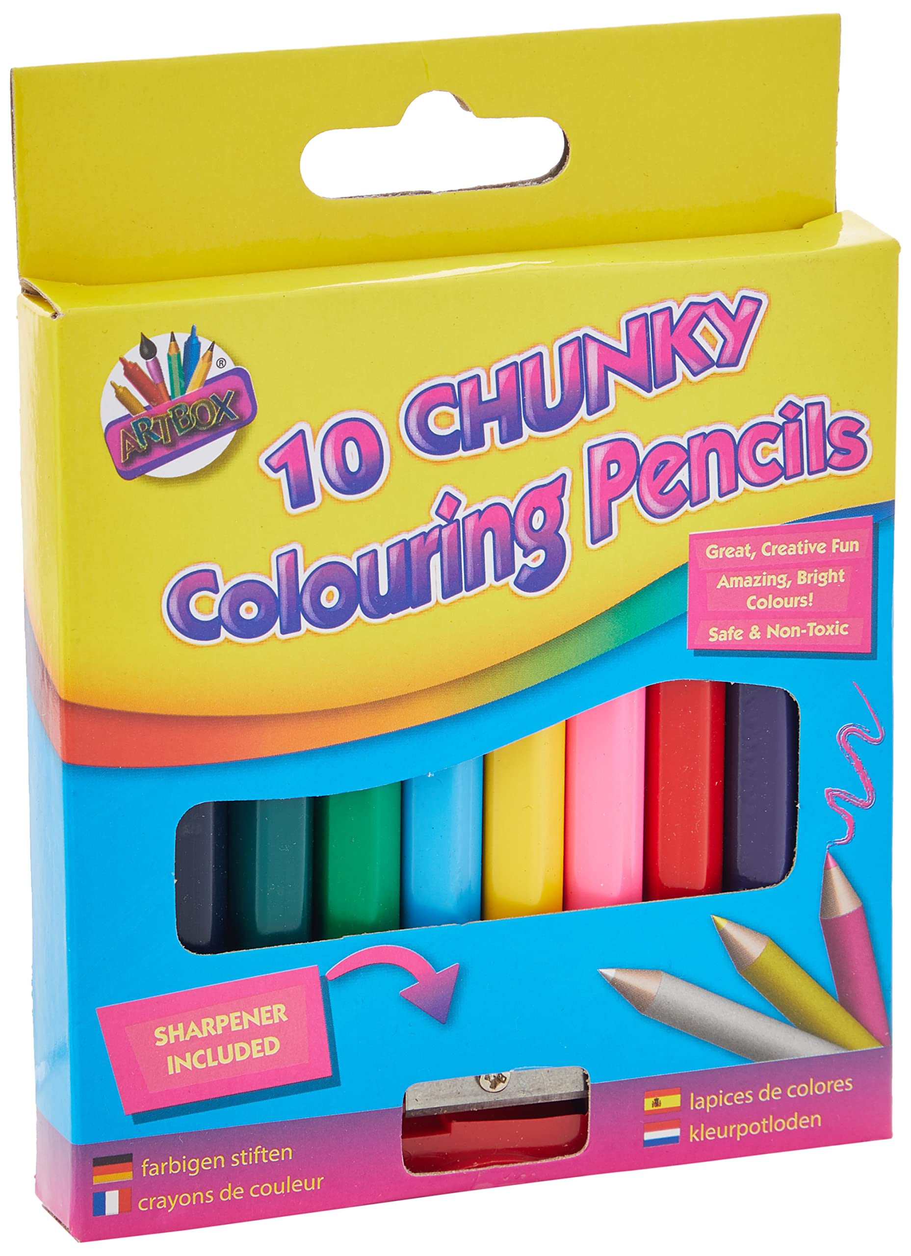 ART BOX 1/2 Size Chunky Colouring Pencils - 10 Count Pack | HB Hardness | Wood Material
