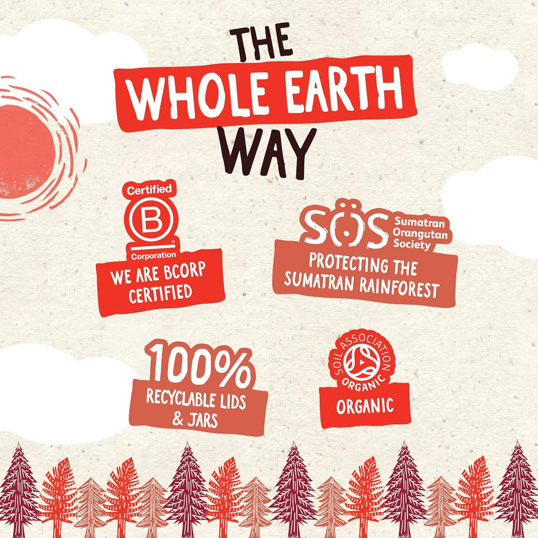 Whole Earth Organic Crunchy Peanut Butter, 6 x 227g Jars, 100% Nuts, No Added Sugar, Gluten Free, Vegan