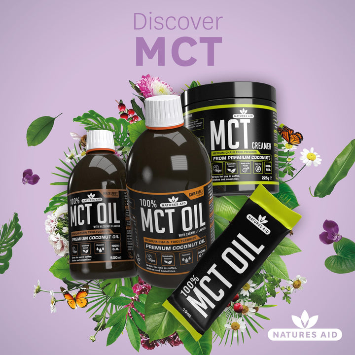 Natures Aid MCT Oil 500ml Caramel Flavour – Coconut-Derived Oil for Coffee, Shakes & Smoothies