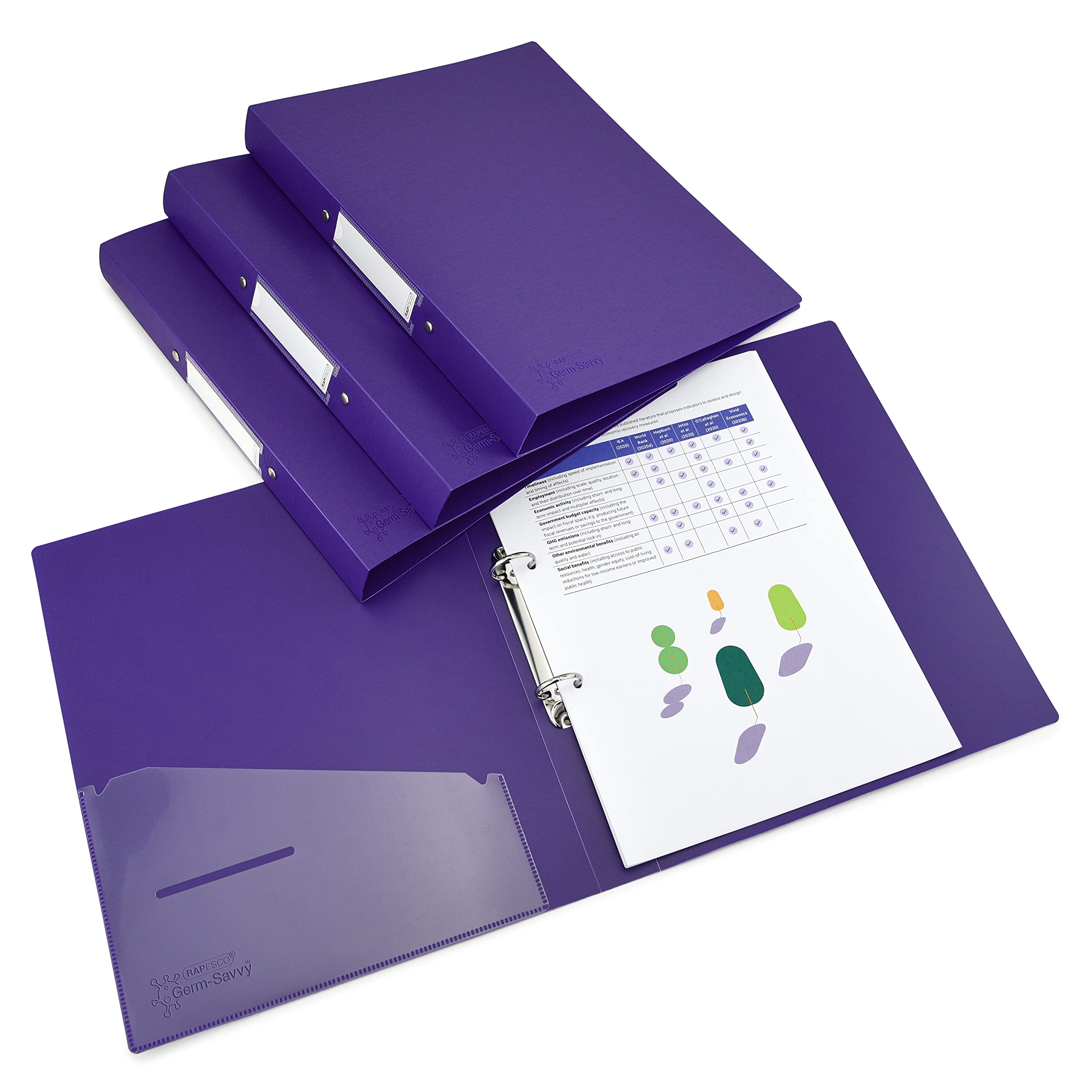 Rapesco 1663 O-Ring Binder - 4 Pack A4, 35mm Spine, 230 Sheet Capacity, Purple