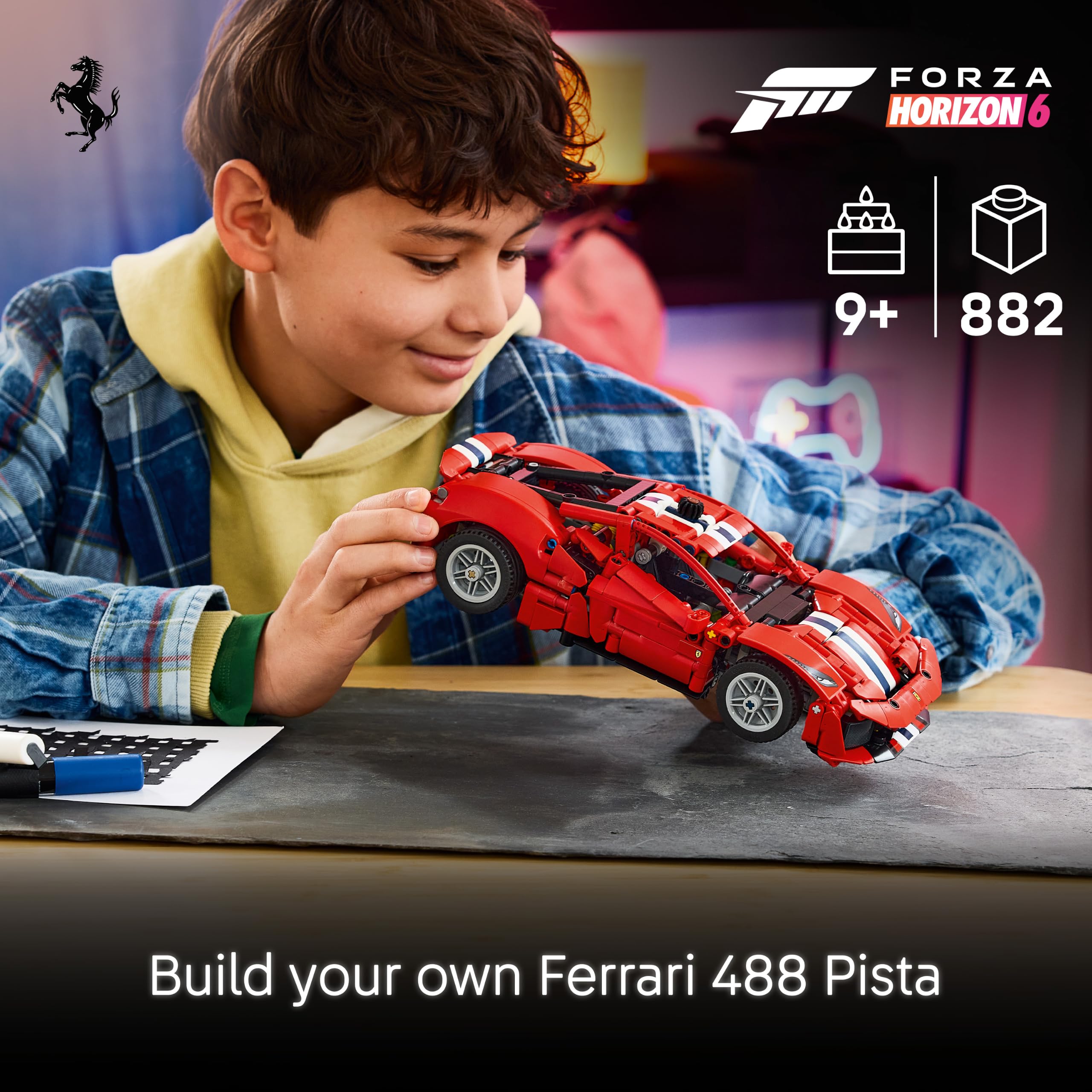 LEGO Technic Ferrari 488 PISTA Car Building Set - V8 Engine, Steering, Opening Doors | Ages 9+ 2