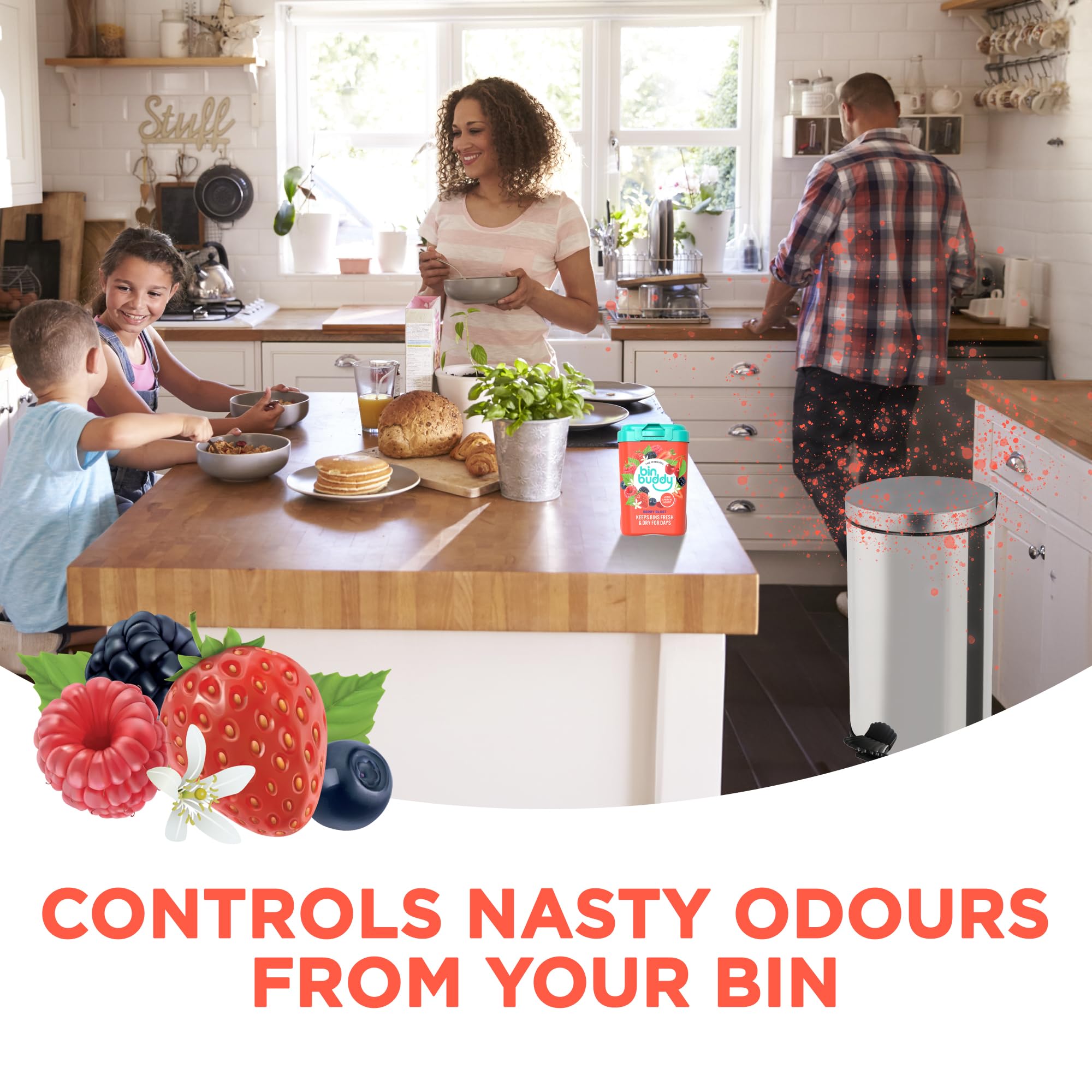 Bin Buddy Berry Blast Odour Eliminator Powder - Pack of 3 | Absorbs Mess | Lasts Days 6