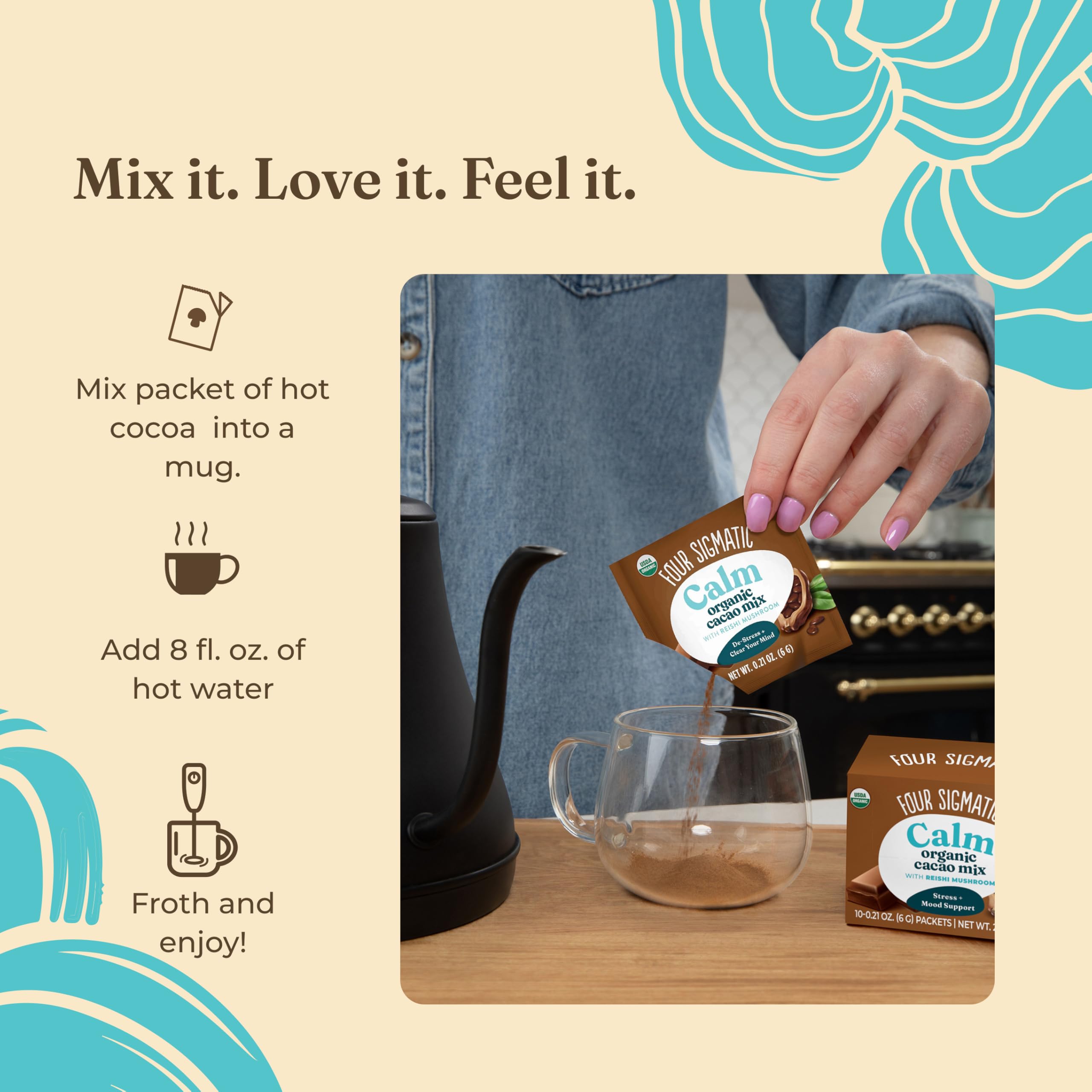 Four Sigmatic Calm Mushroom Cacao Mix with Reishi - Organic, Vegan, Gluten Free | 10 Servings (6g Each) 7