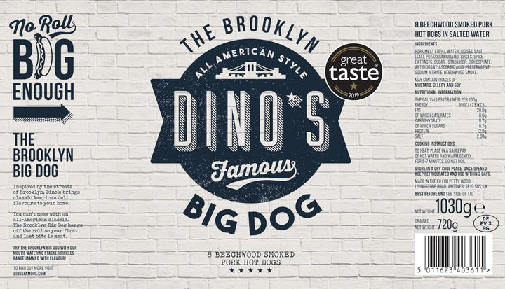 Dino's Famous - Brooklyn Big Dogs All American Style Beechwood Smoked Pork Hot Dogs 720g Jar