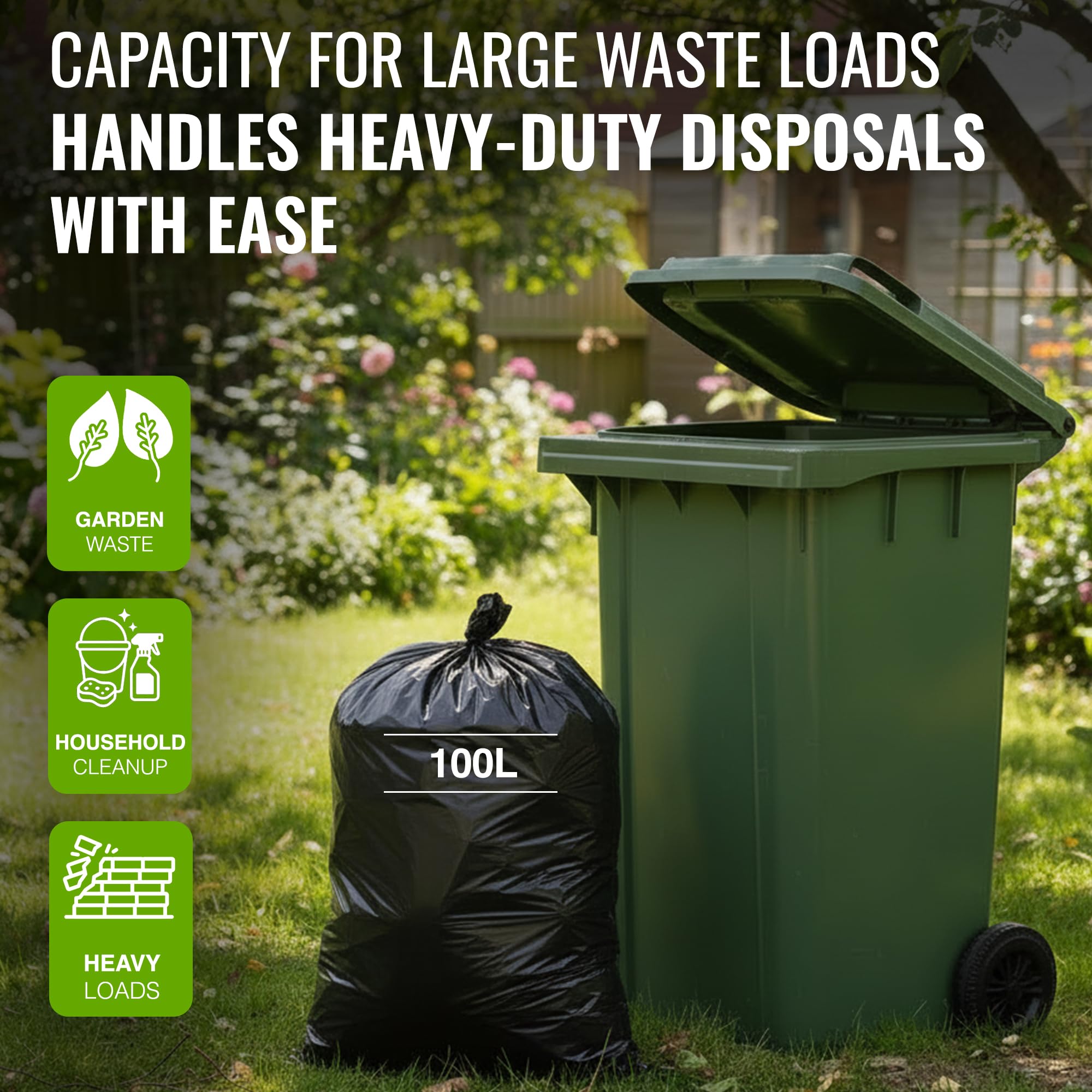 EcoBag Heavy Duty Refuse Sacks - 50 Pack, 100L Capacity, 33 Micron, Recyclable | Model 46 4