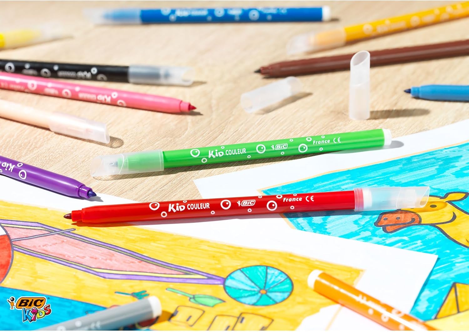 BIC Kids Kid Couleur Felt Tip Pens - Assorted Colors Medium Point Washable Markers for Kids, Pack of 12 23