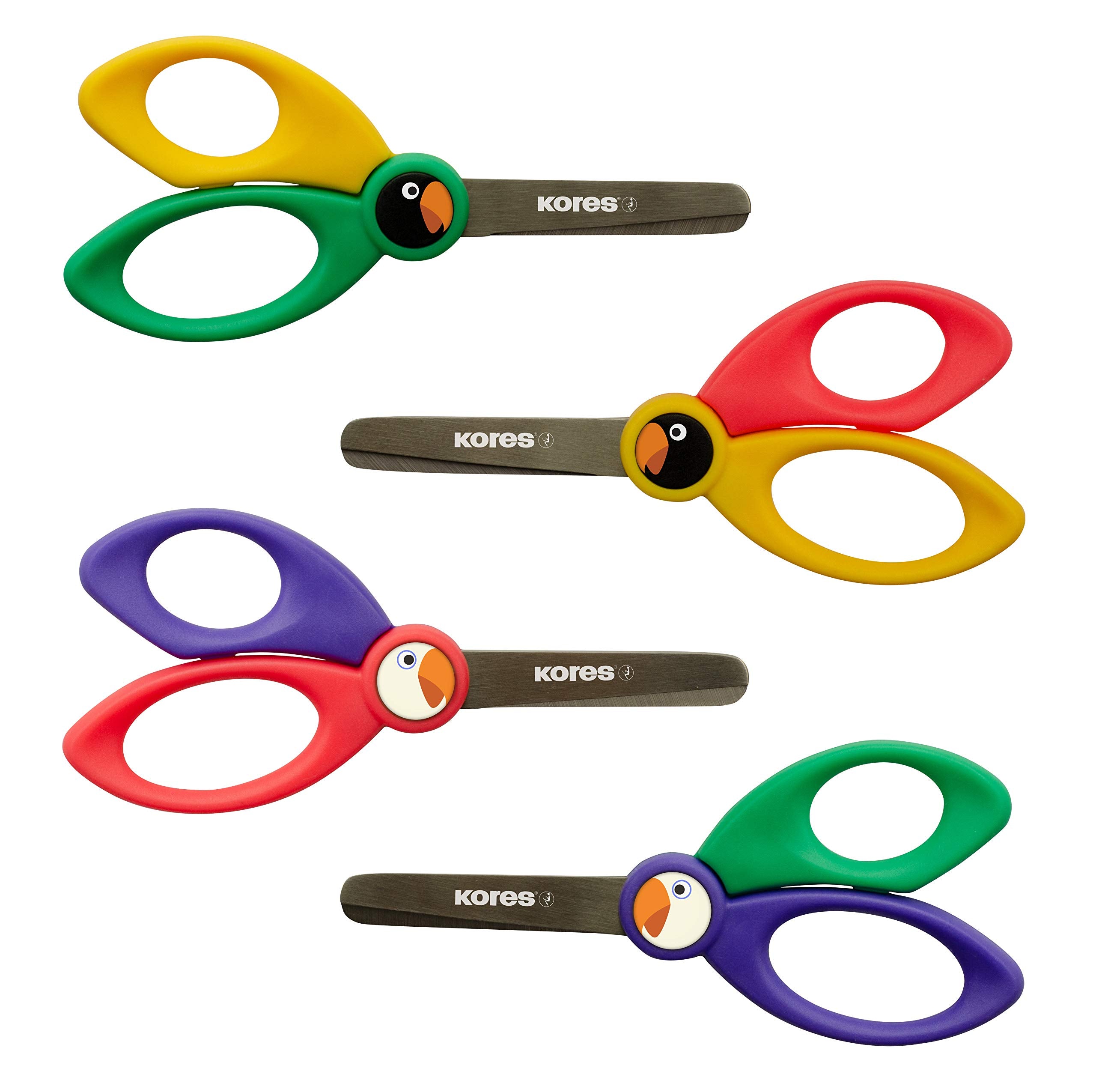 Kores Birdy Children Safety Scissors - Blunt Tip, Stainless Steel Blades, Assorted Colors | 125mm 2