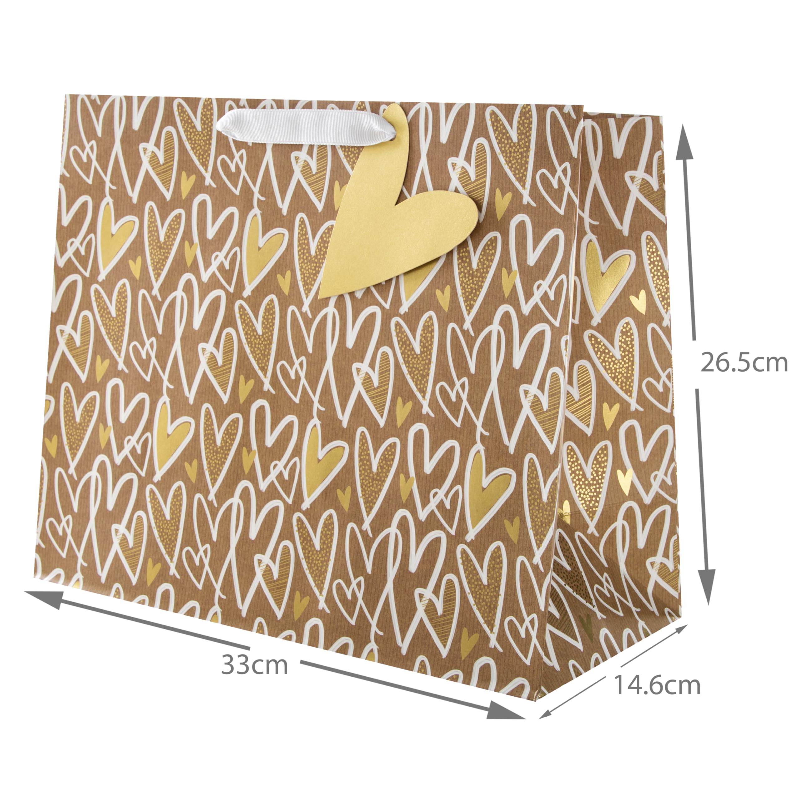 Hallmark Large Gift Bag - Kraft Hearts Design | Gold Foil Accent | 33cm x 26.5cm x 14.6cm 3