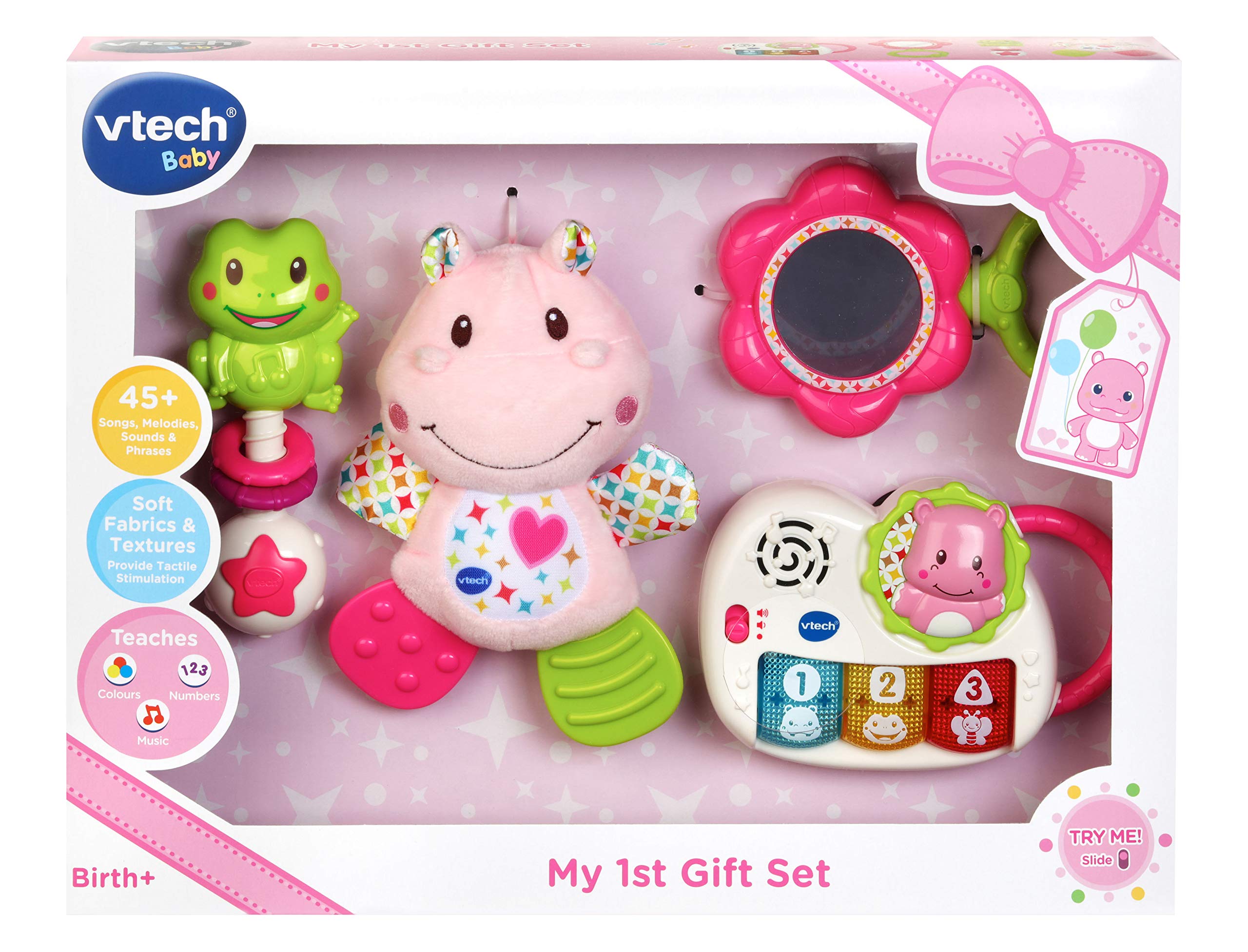 VTech My First Gift Set Newborn Baby Toys | Hippo Teether, Rattle, Mirror, Piano | Birth+ 1
