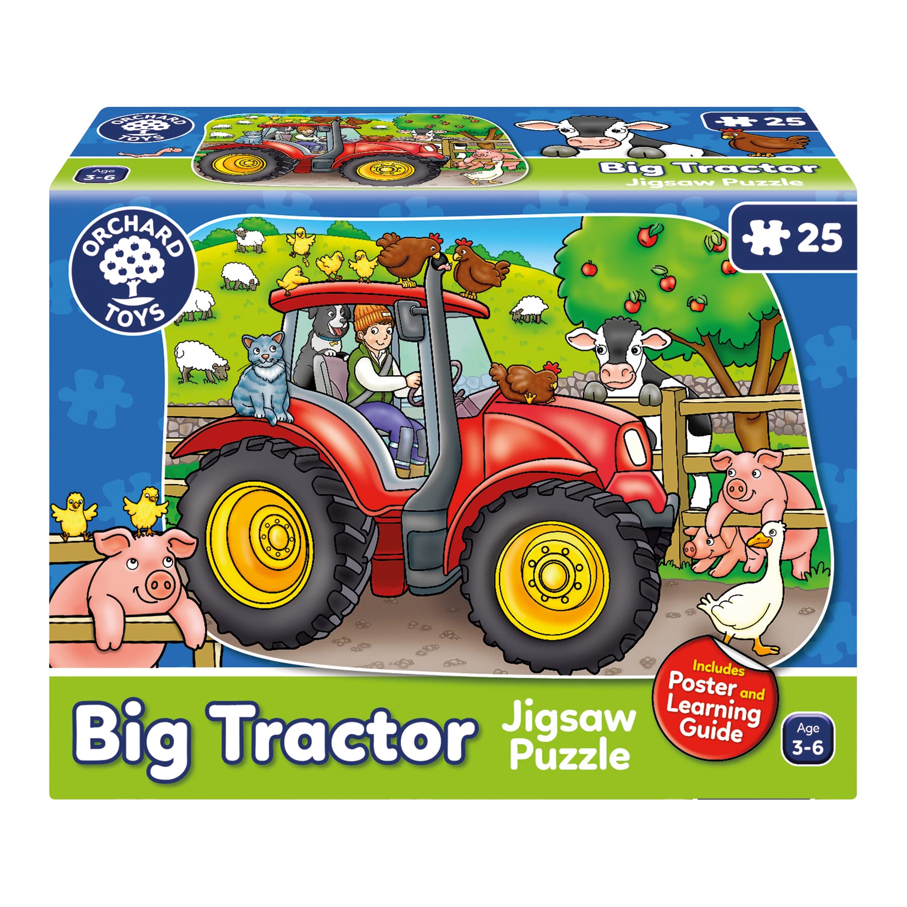 Orchard Toys Big Tractor Jigsaw Puzzle - 25 Piece Shaped Puzzle for Ages 3-6 | Includes Poster & Learning Guide