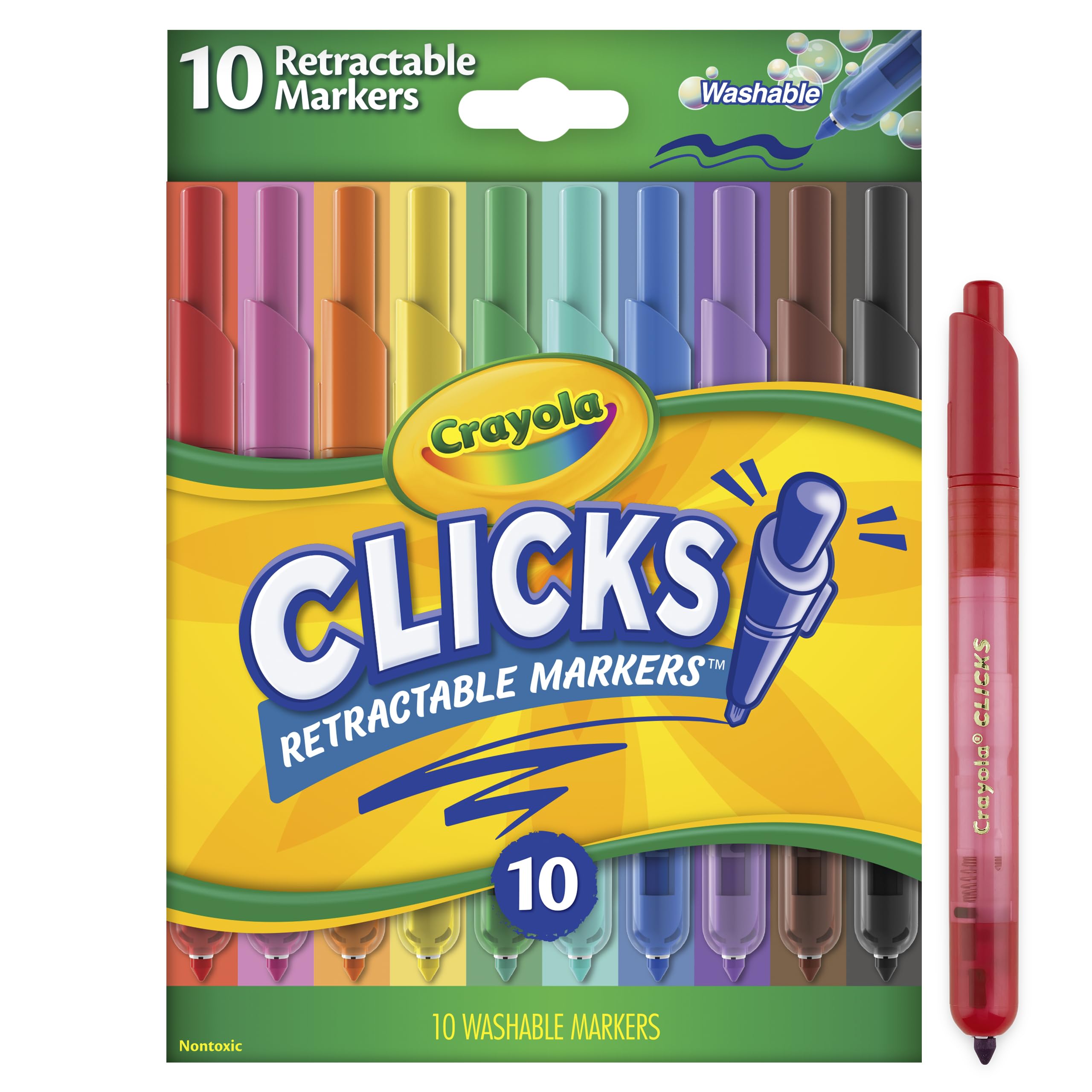 CRAYOLA Cliks Retractable Washable Marker Pens - 10 Pack | Fine Tip 0.3mm | Assorted Colors 1