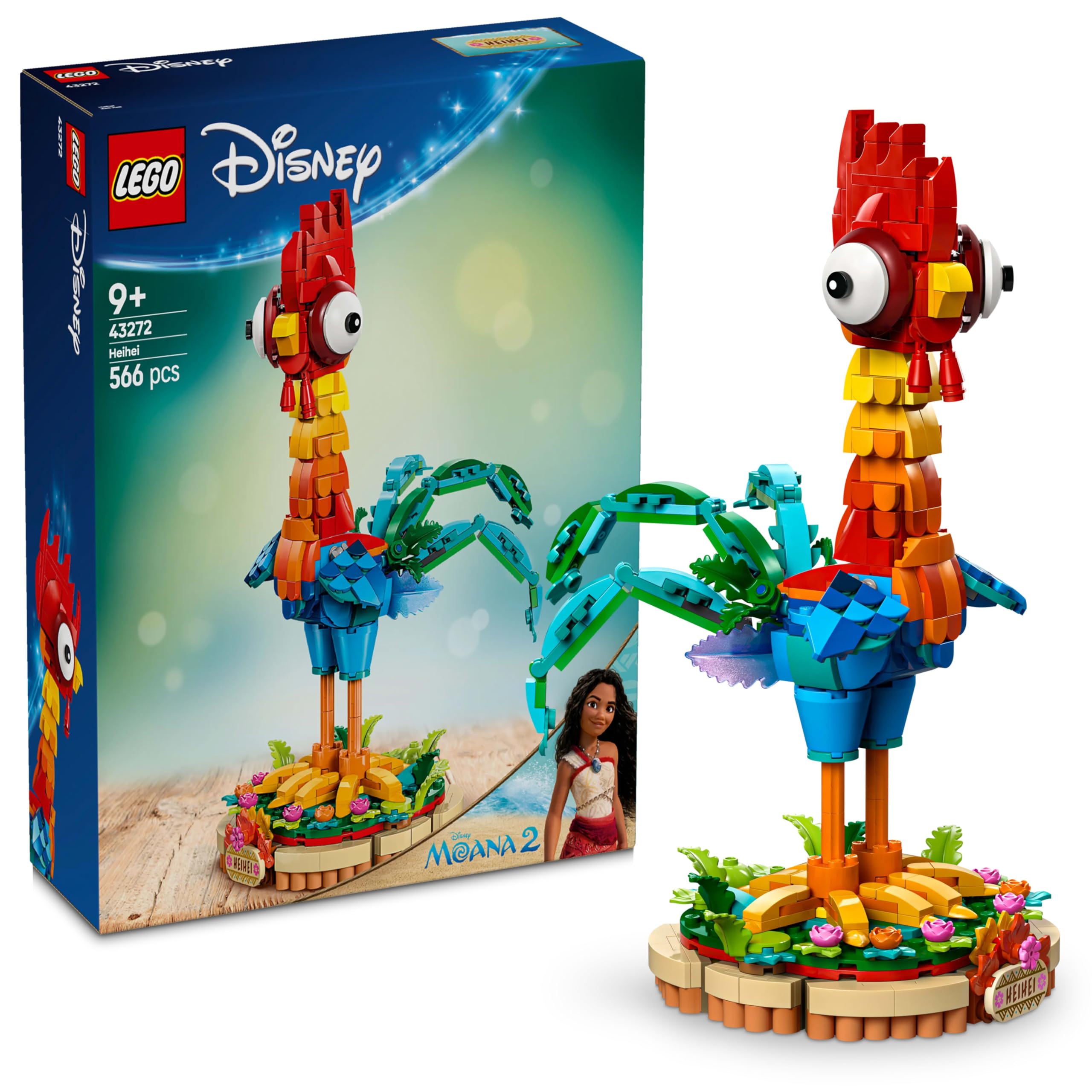 LEGO ǀ Disney Moana 2 Heihei Buildable Animal Toy - Posable Chicken Figure with Stand for Kids 9+ 1