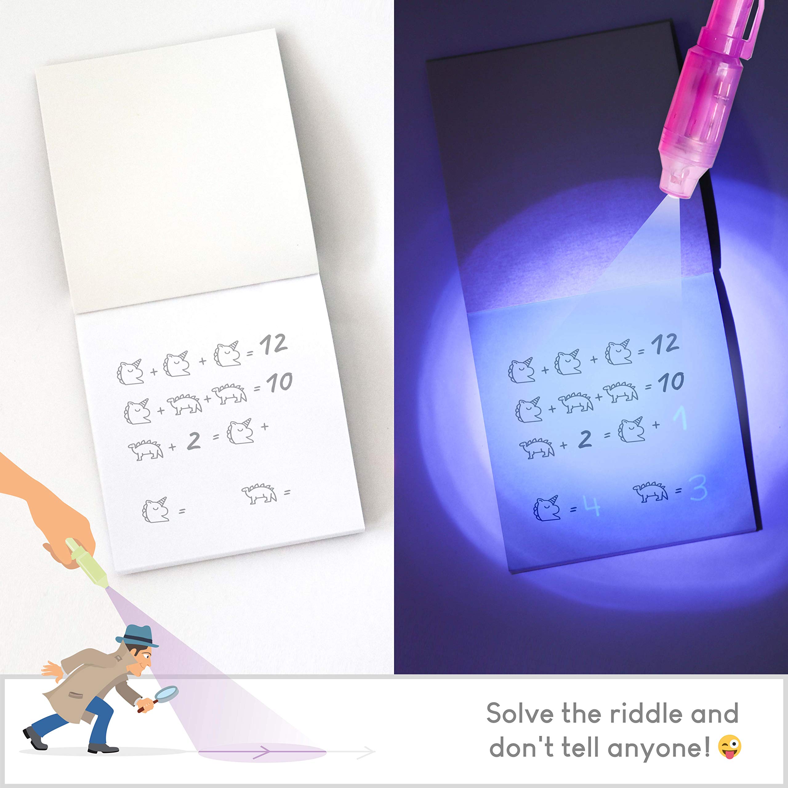 BONNYCO Invisible Ink Pen and Notebook Set - Pack of 16 UV Magic Pens with Notepads for Kids 3