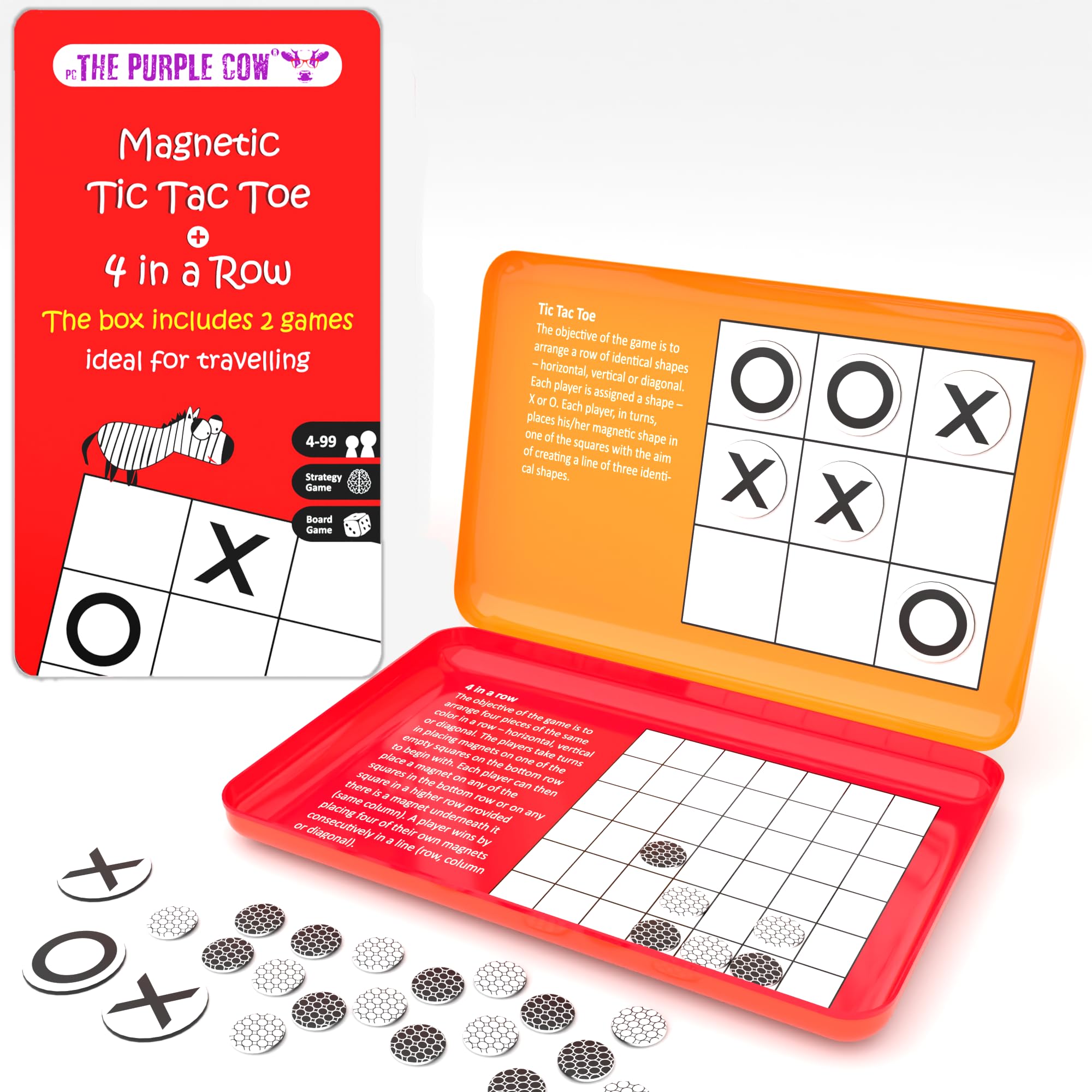 The Purple Cow 4 in A Row & Tic Tac Toe Magnetic Travel Game - Compact, Portable, Family Fun 1