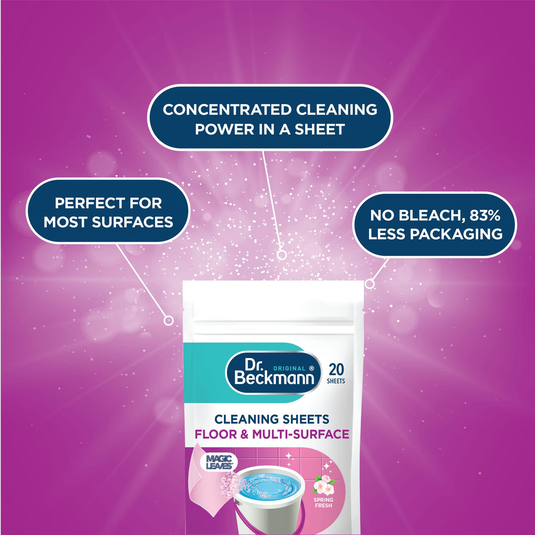 Dr. Beckmann Floor & Multi-Surface Cleaning Sheets - Ultra-Concentrated, Streak-Free, Fresh Spring Scent