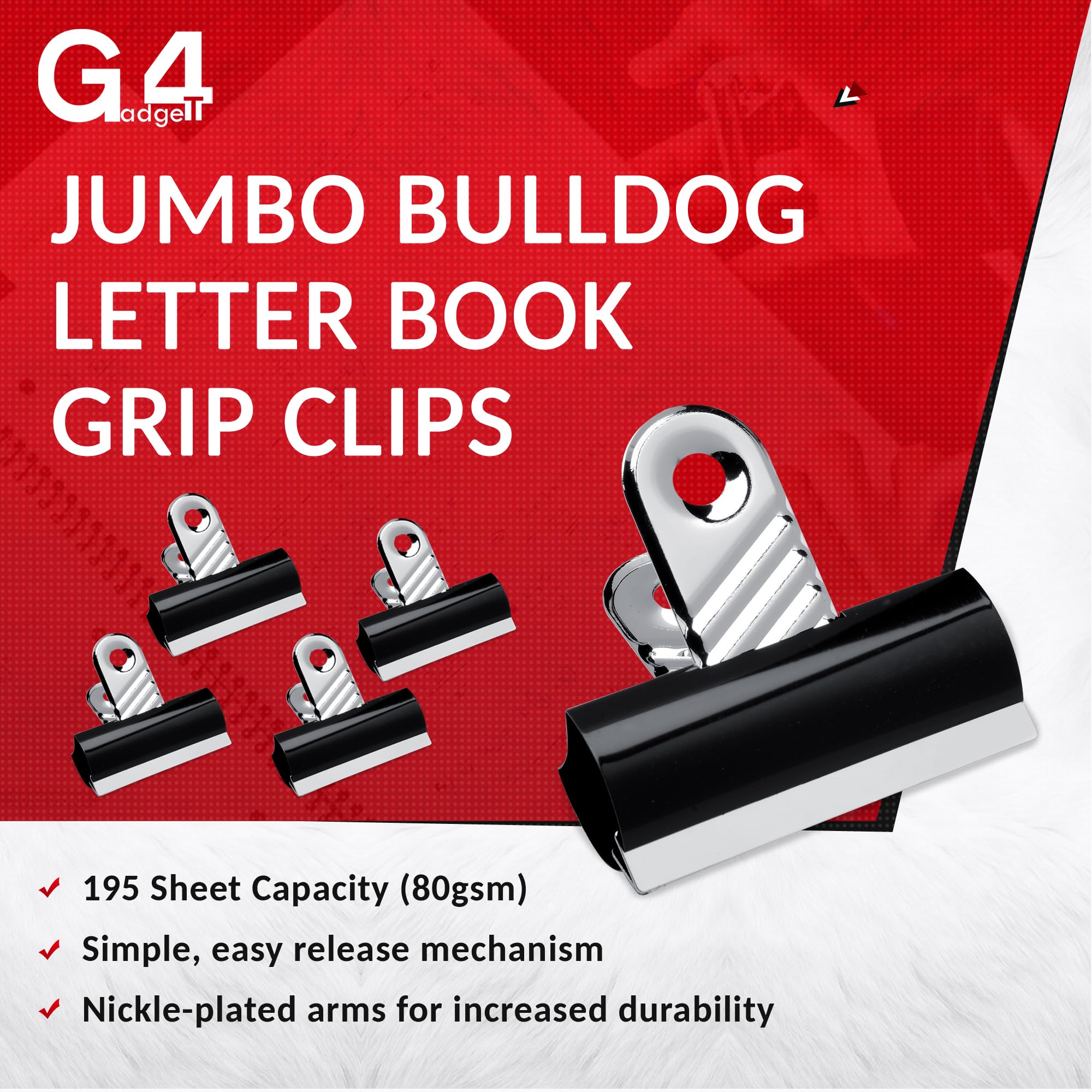 G4GADGET Jumbo Black Bulldog Clips - 70mm Heavy-Duty Metal Binder Clips | Pack of 5 | Rust-Resistant 3