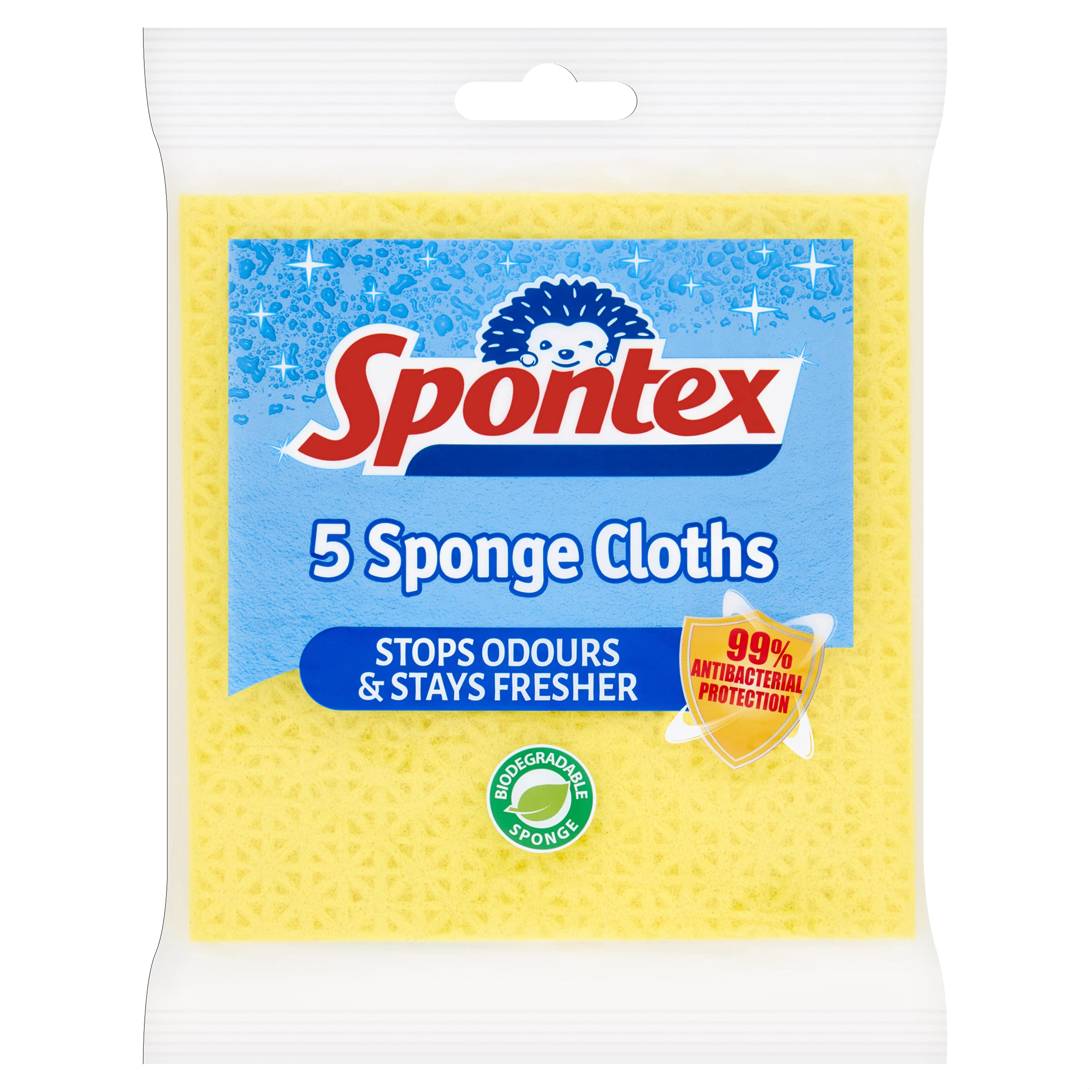 Spontex Sponge Cloths - Antibacterial Protection, Highly Absorbent | 5 Count
