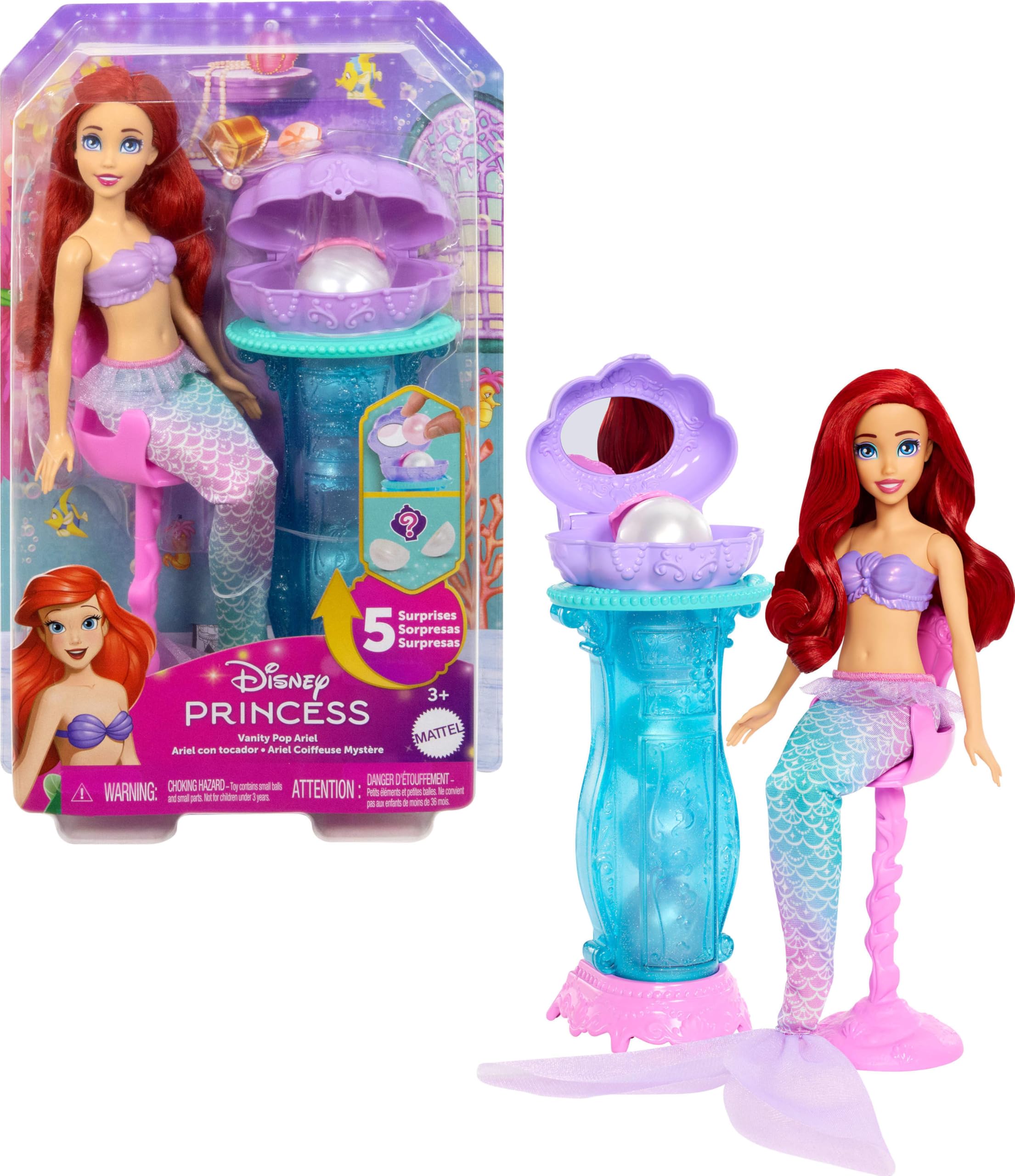 Mattel Disney Princess Ariel Vanity Pop Mermaid Fashion Doll Playset - Ages 3+ 1