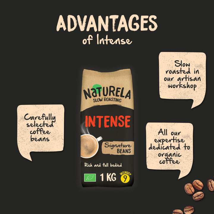 Naturela Organic Coffee Beans - Intenso Blend 100% Arabica & Robusta Roasted Whole Beans