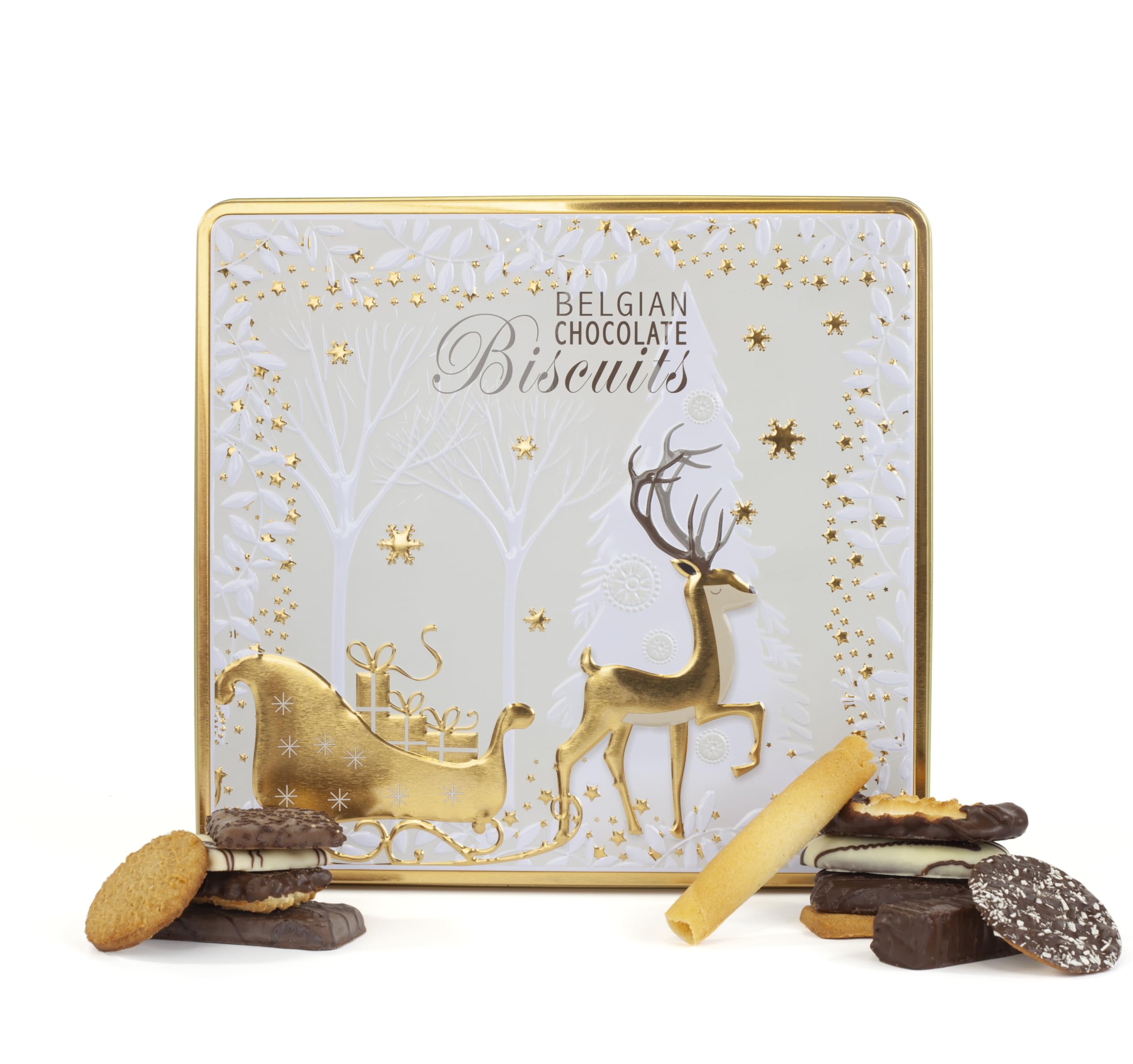 The Silver Crane Co. - Belgian Biscuits Tin Christmas Gift Set with Assorted Chocolates 1